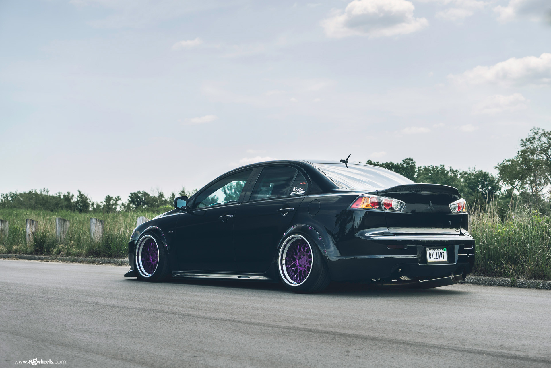 Custom Style Rear Spoiler on Black Mitsubishi Evolution - Photo by Avant Garde Wheels