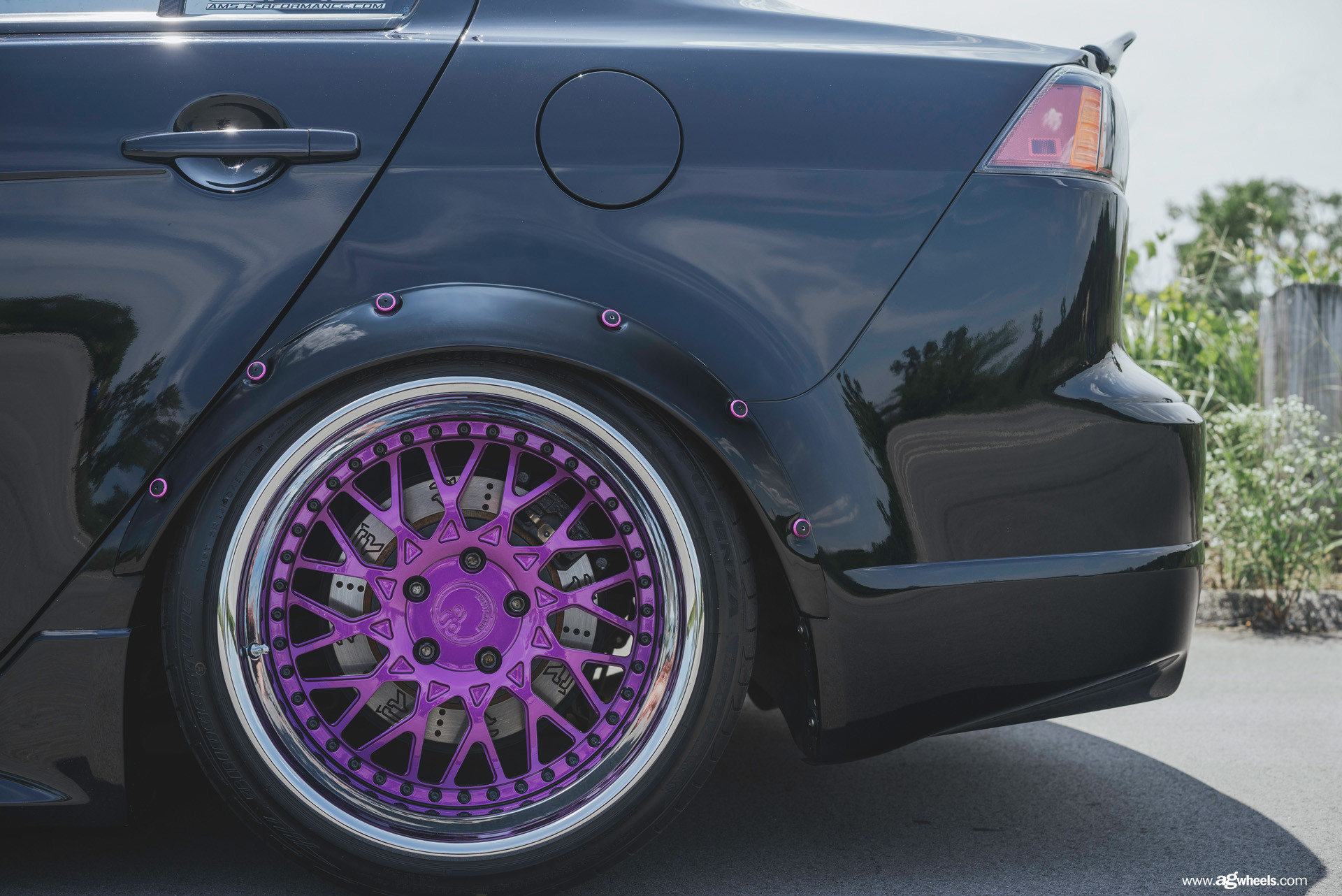 Black Stanced Mitsubishi Evolution with Custom Wheels - Photo by Avant Garde Wheels