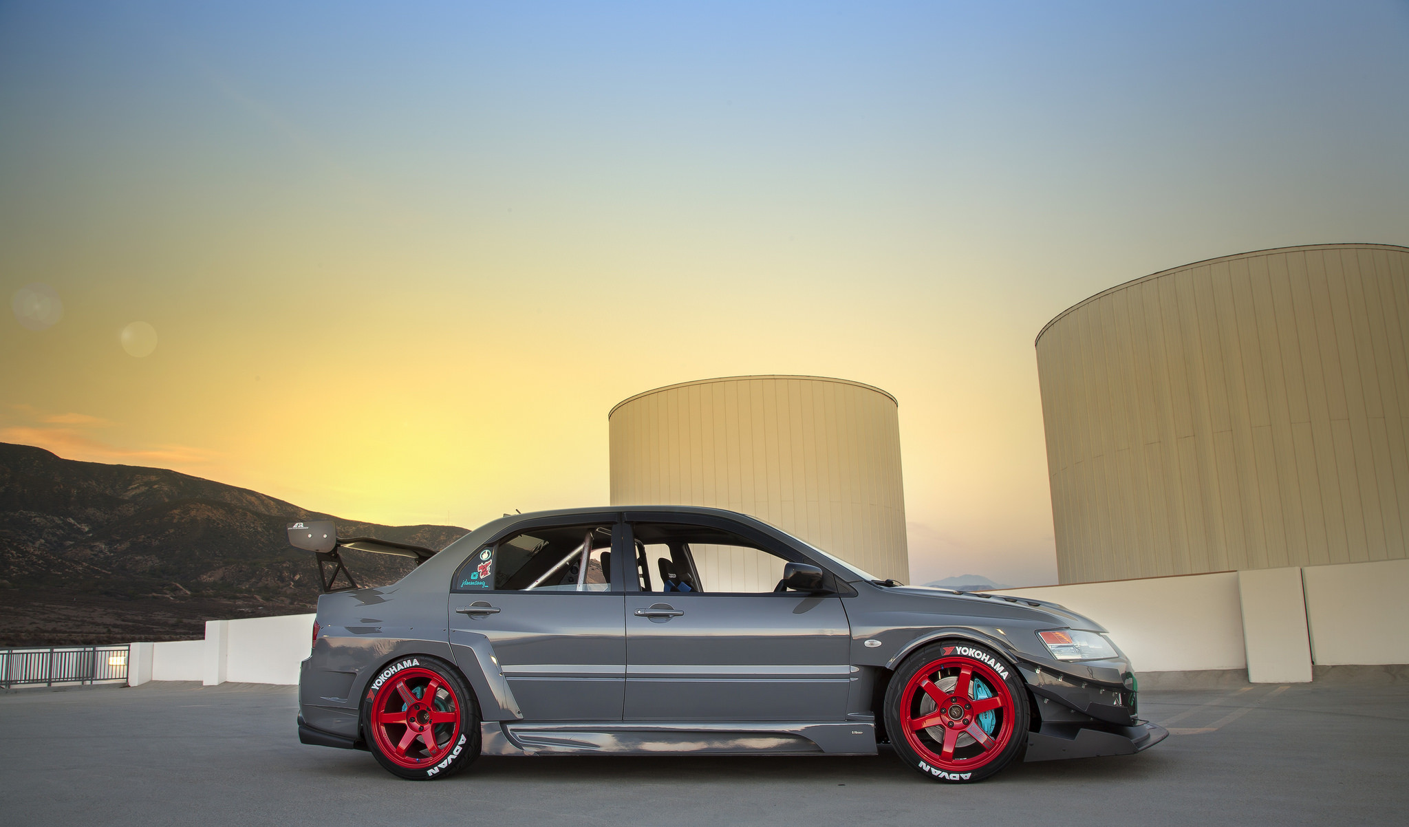 Yokohama Advan Tires on Gray Mitsubishi Evolution - Photo by Manuel Veron