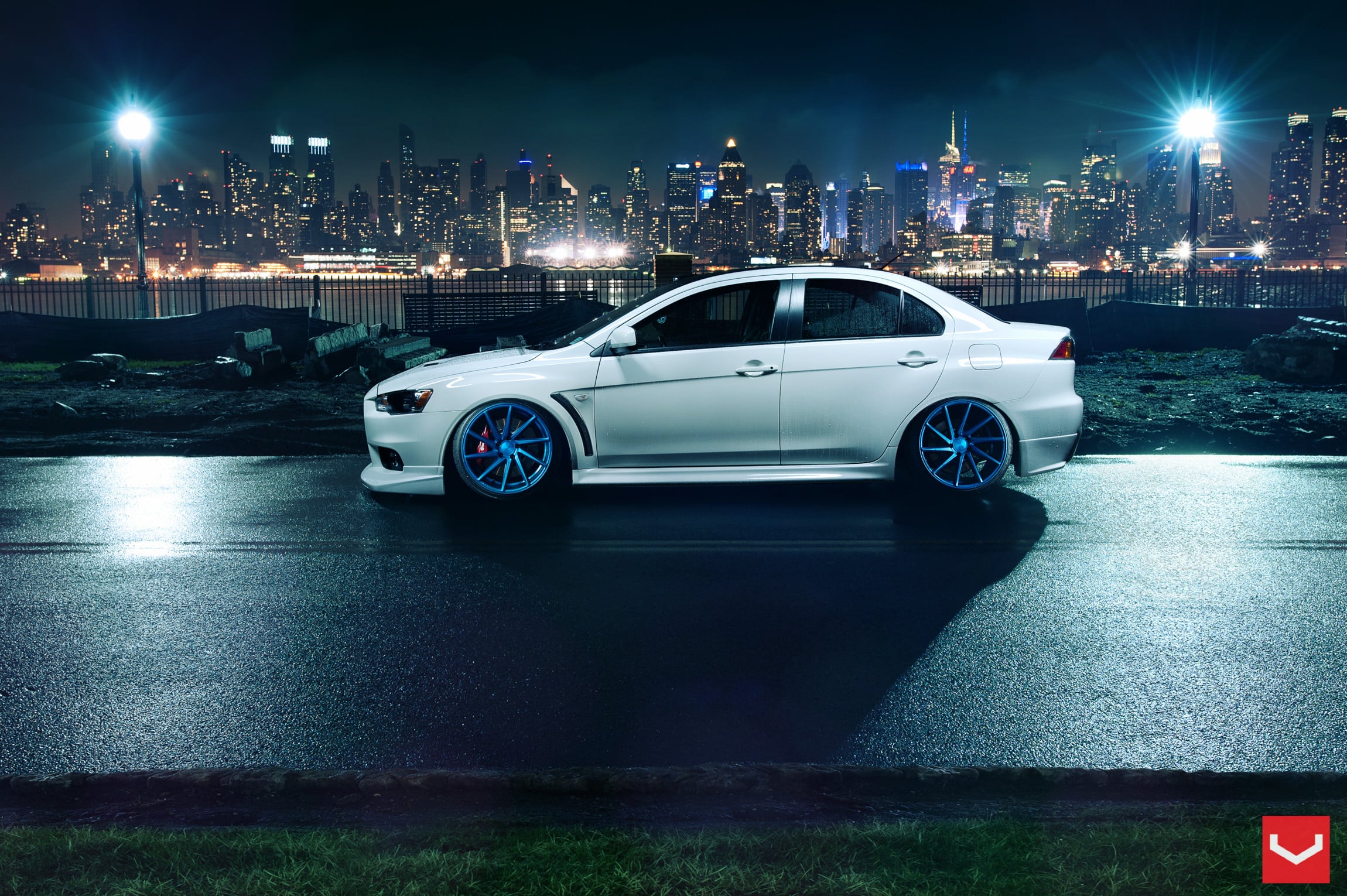 White Mitsubishi Evolution Side Skirts - Photo by Vossen