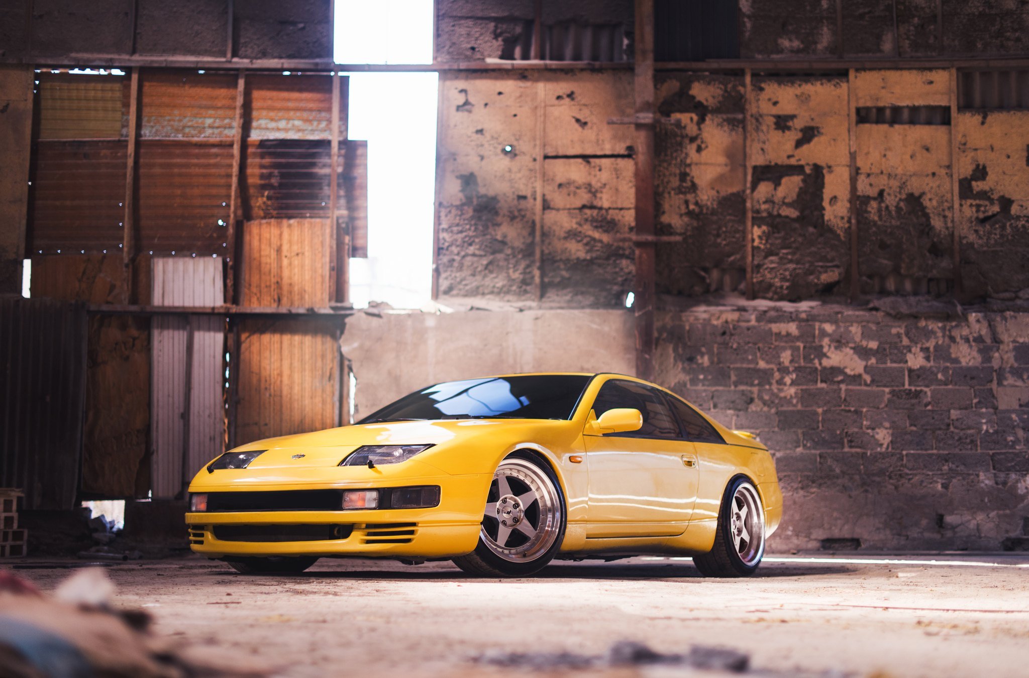 Yellow Nissan 300ZX Resting on Custom Silver JR Wheels
