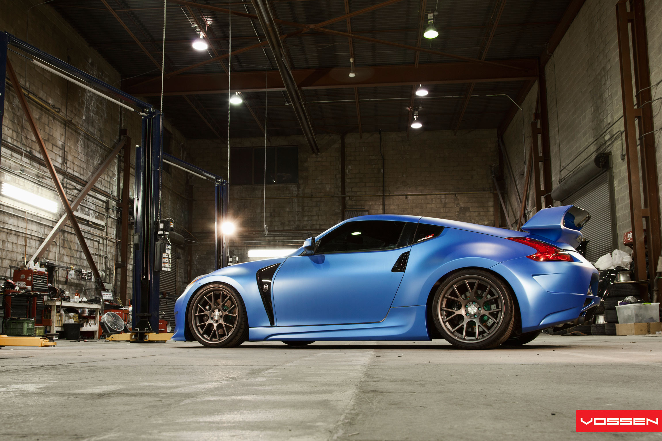 Blue Nissan 370Z with Large Wing Rear Spoiler - Photo by Vossen