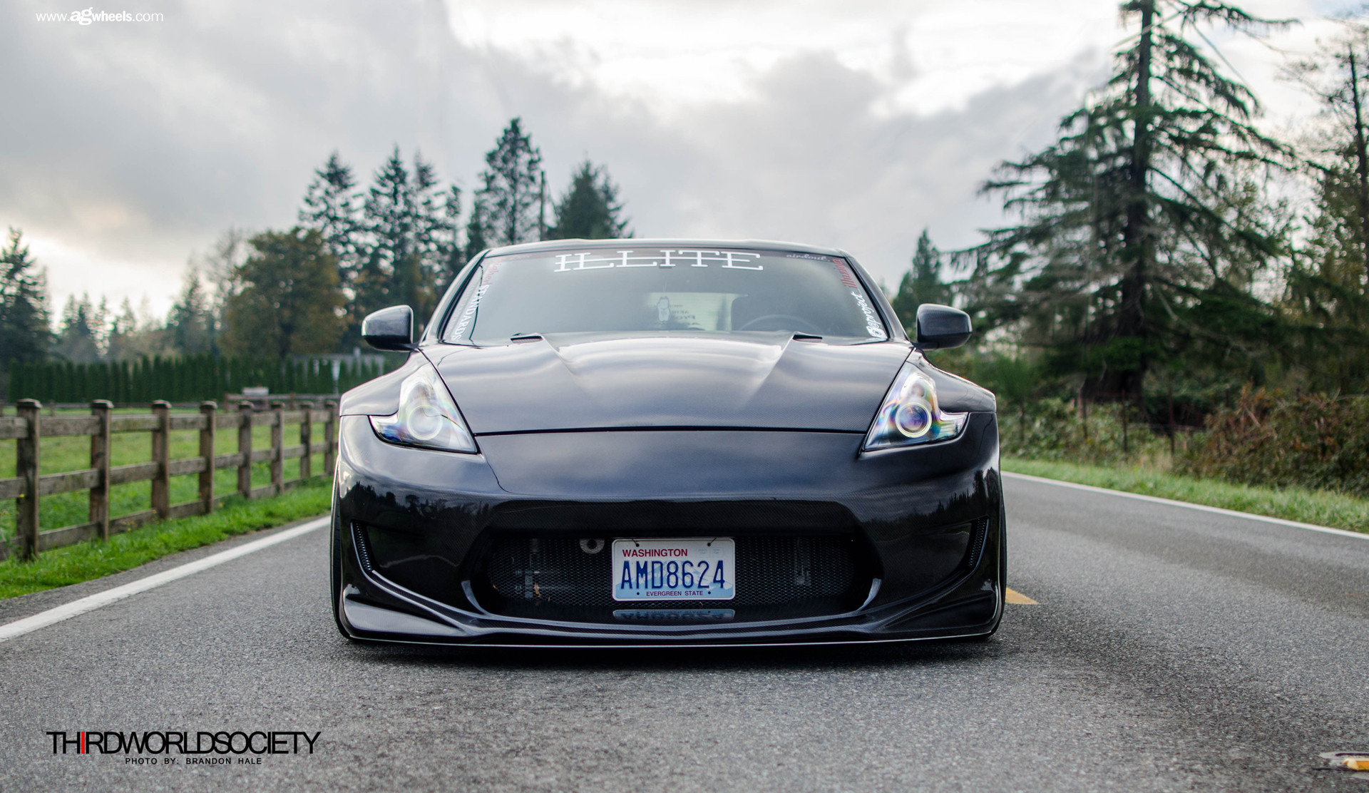 Black Nissan 370Z with Aftermarket Front Bumper - Photo by Avant Garde Wheels