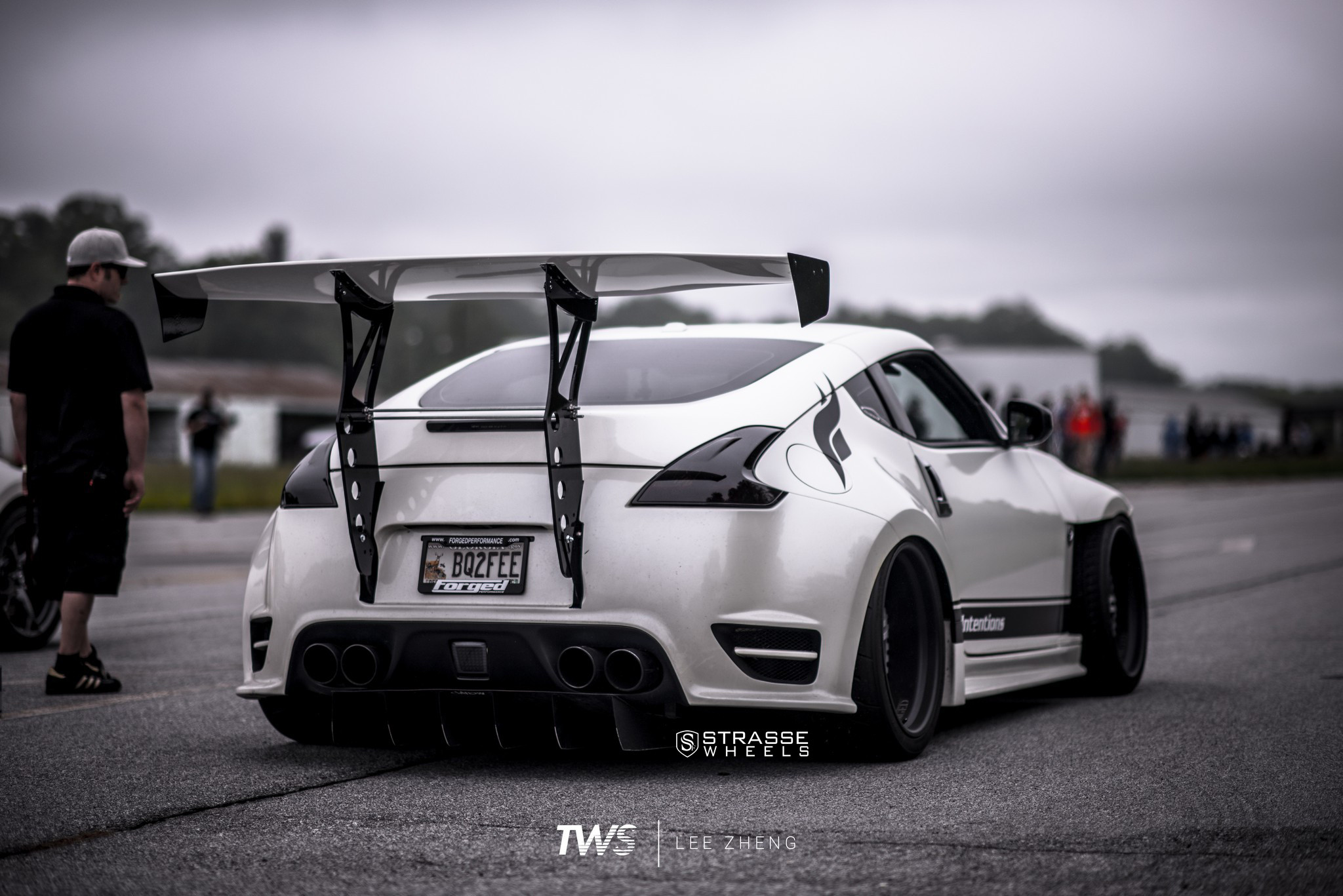 Custom White Nissan 370Z with Dark Smoke Taillights - Photo by Strasse Forged