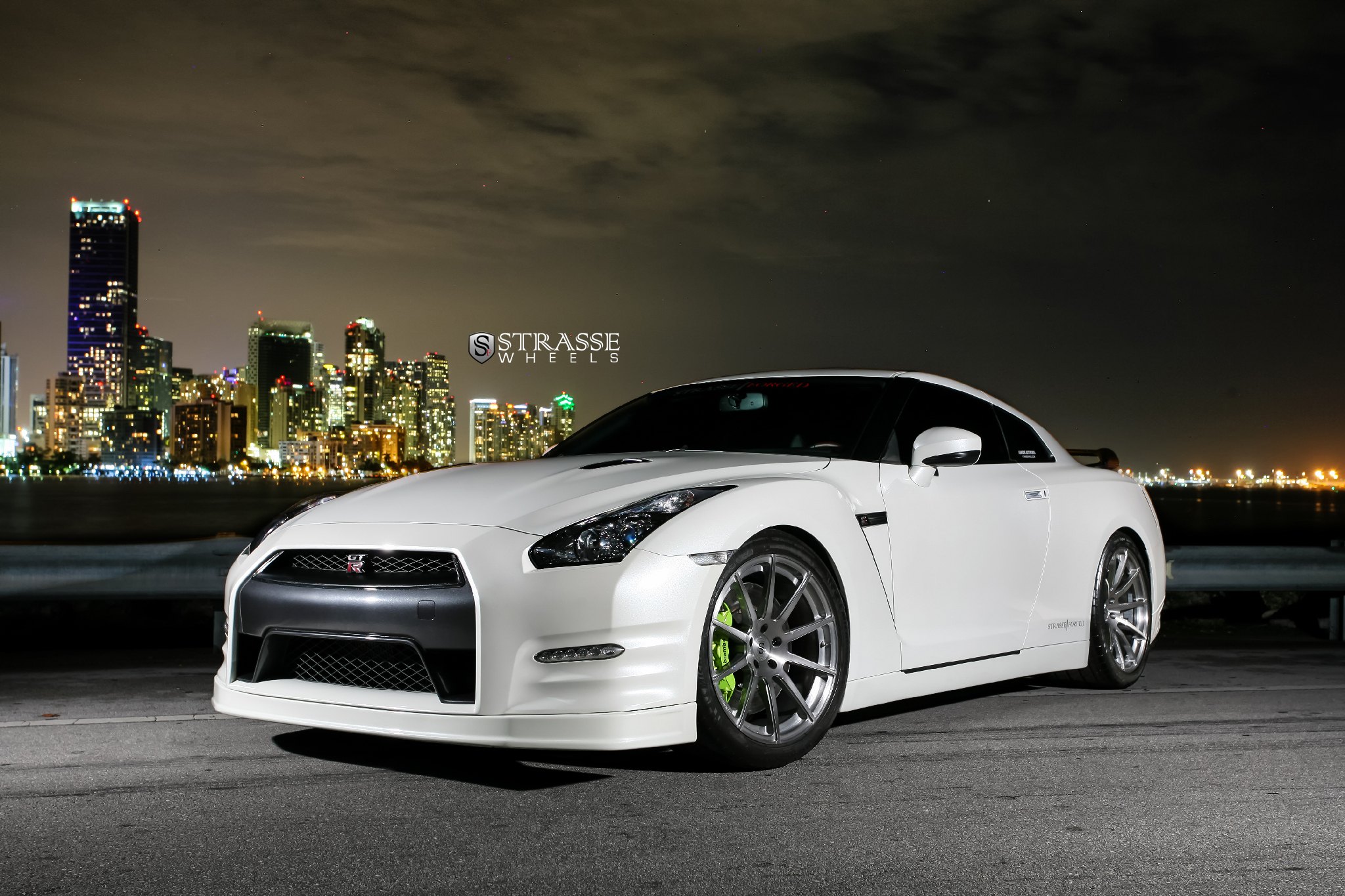 Strasse Rims with Lime Calipers Enhancing Custom White Nissan GT-R |  CARiD.com Gallery, image size:2048x1365