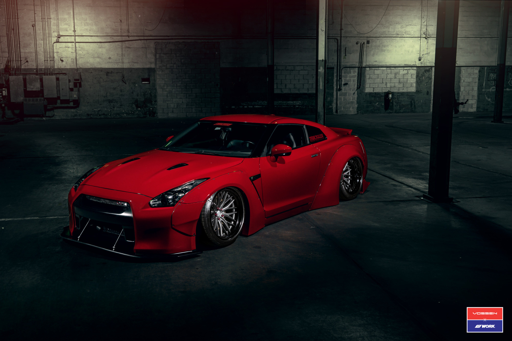 Red Nissan GT-R with Custom Hood - Photo by Vossen
