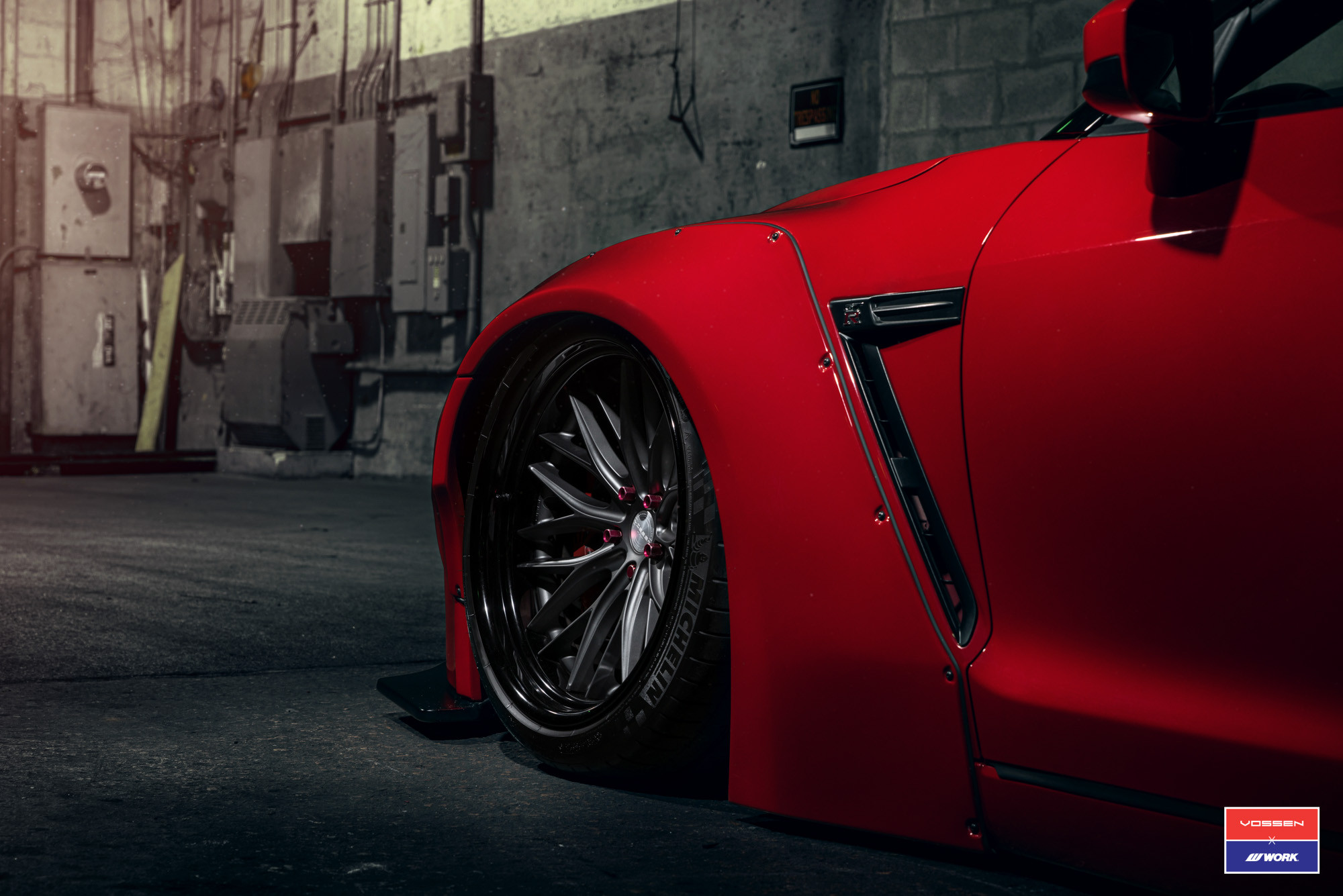 Matte Gunmetal VWS Vossen Wheels on Red Nissan GT-R - Photo by Vossen