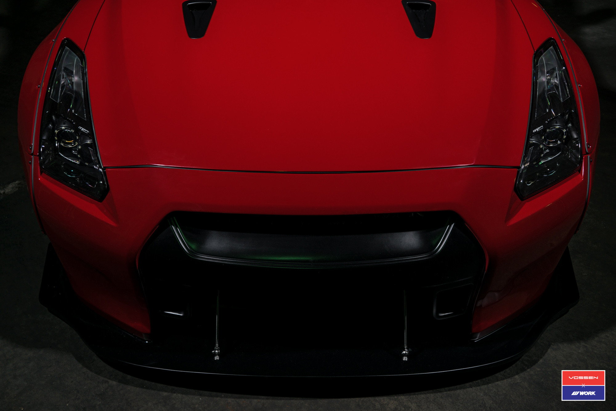 Custom Front Bumper on Red Nissan GT-R - Photo by Vossen