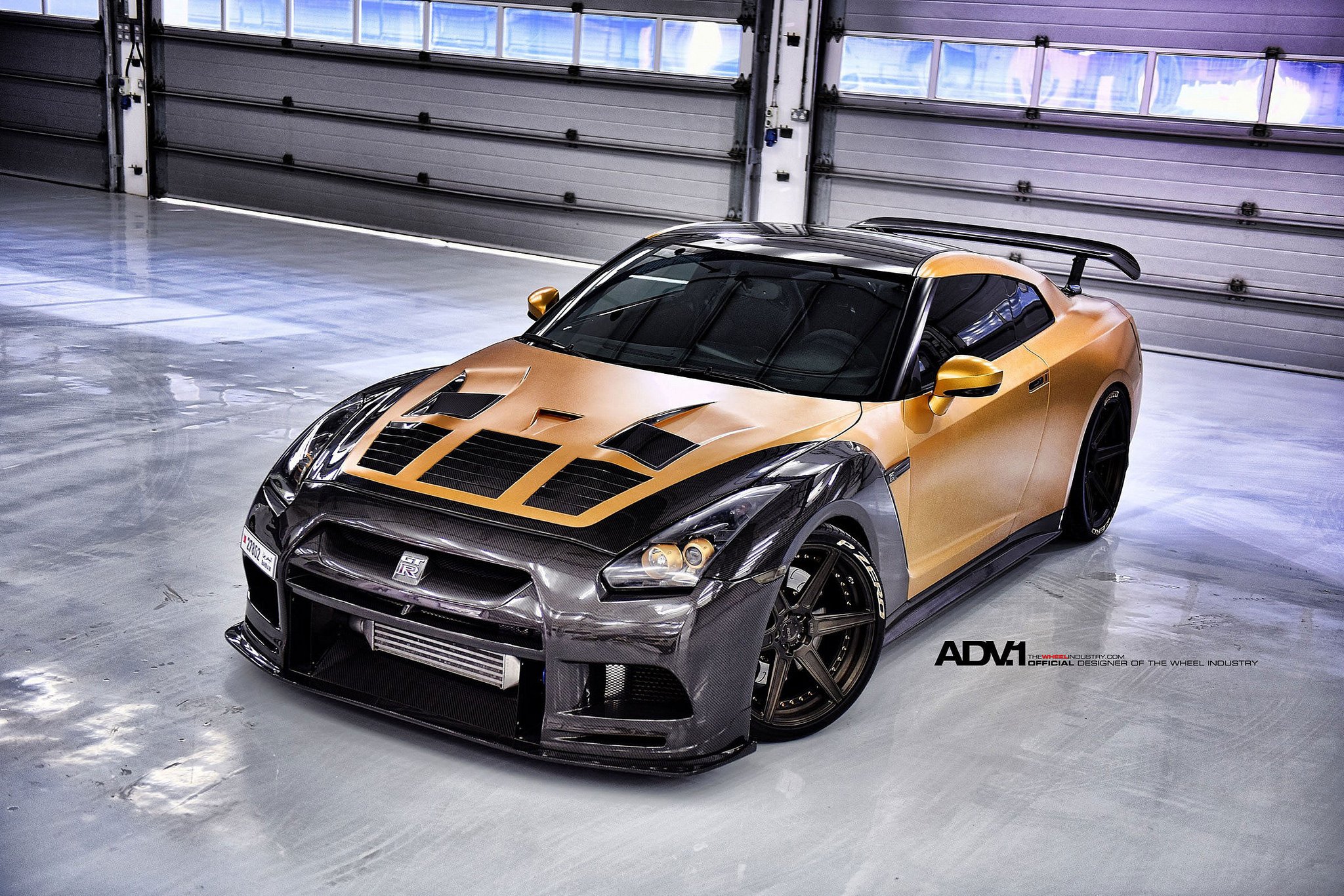 Gold GT-R with Carbon Fiber Front End and Rear Diffuser