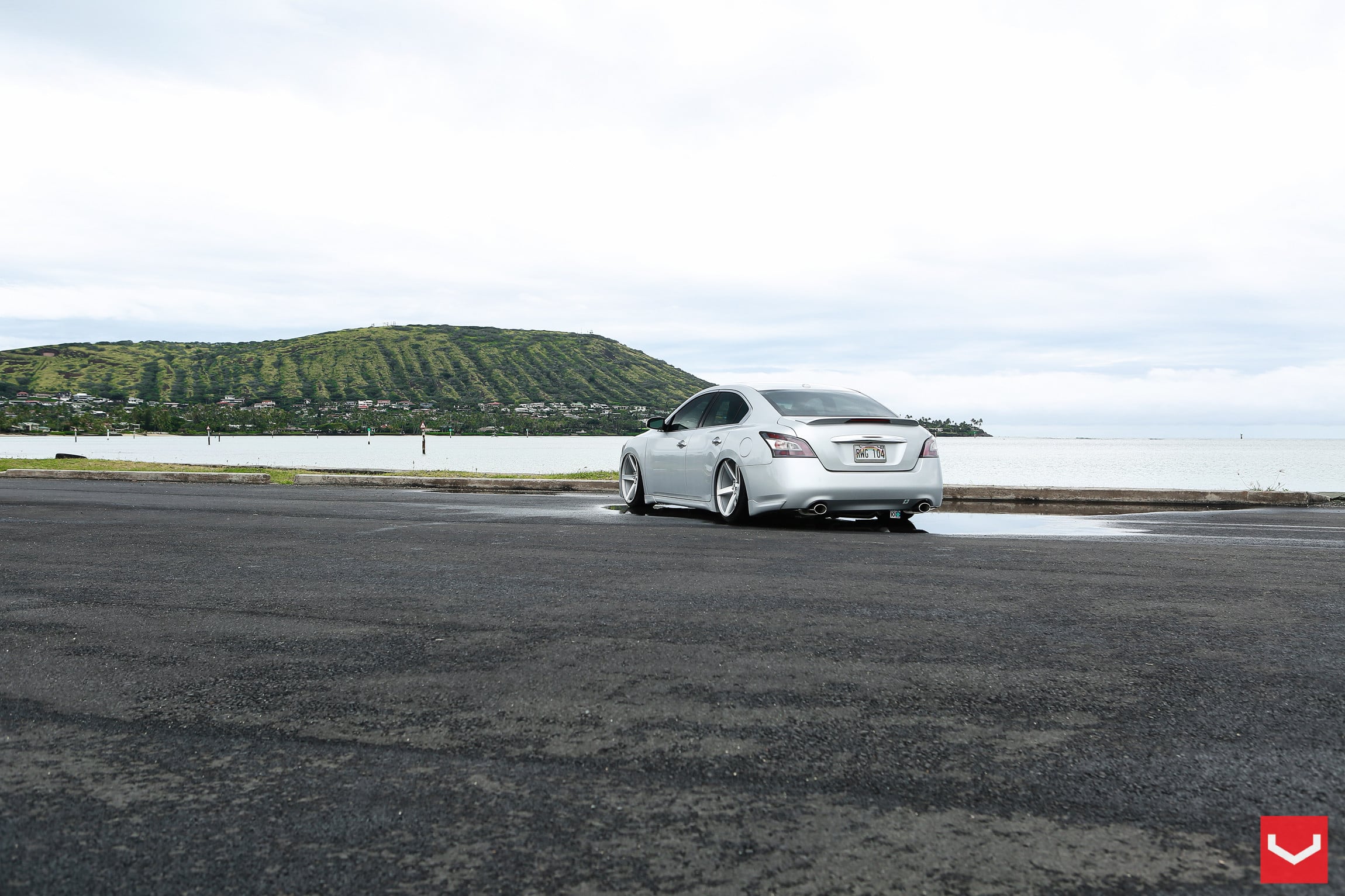 Rear Spoiler with Light on Silver Nissan Maxima - Photo by Vossen