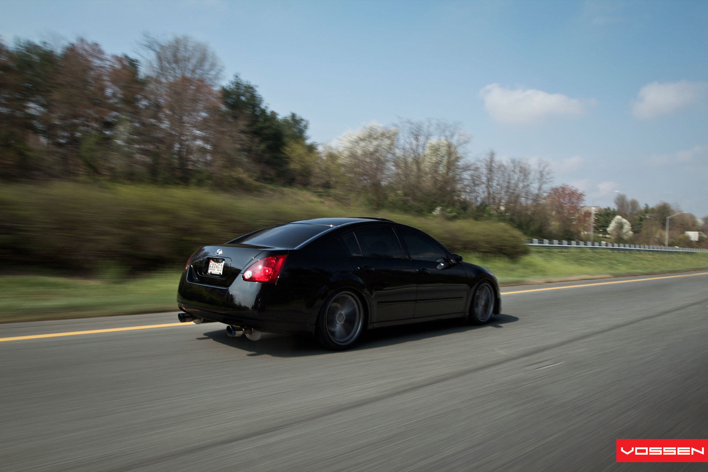 Aftermarket Exhaust System on Black Nissan Maxima - Photo by Vossen