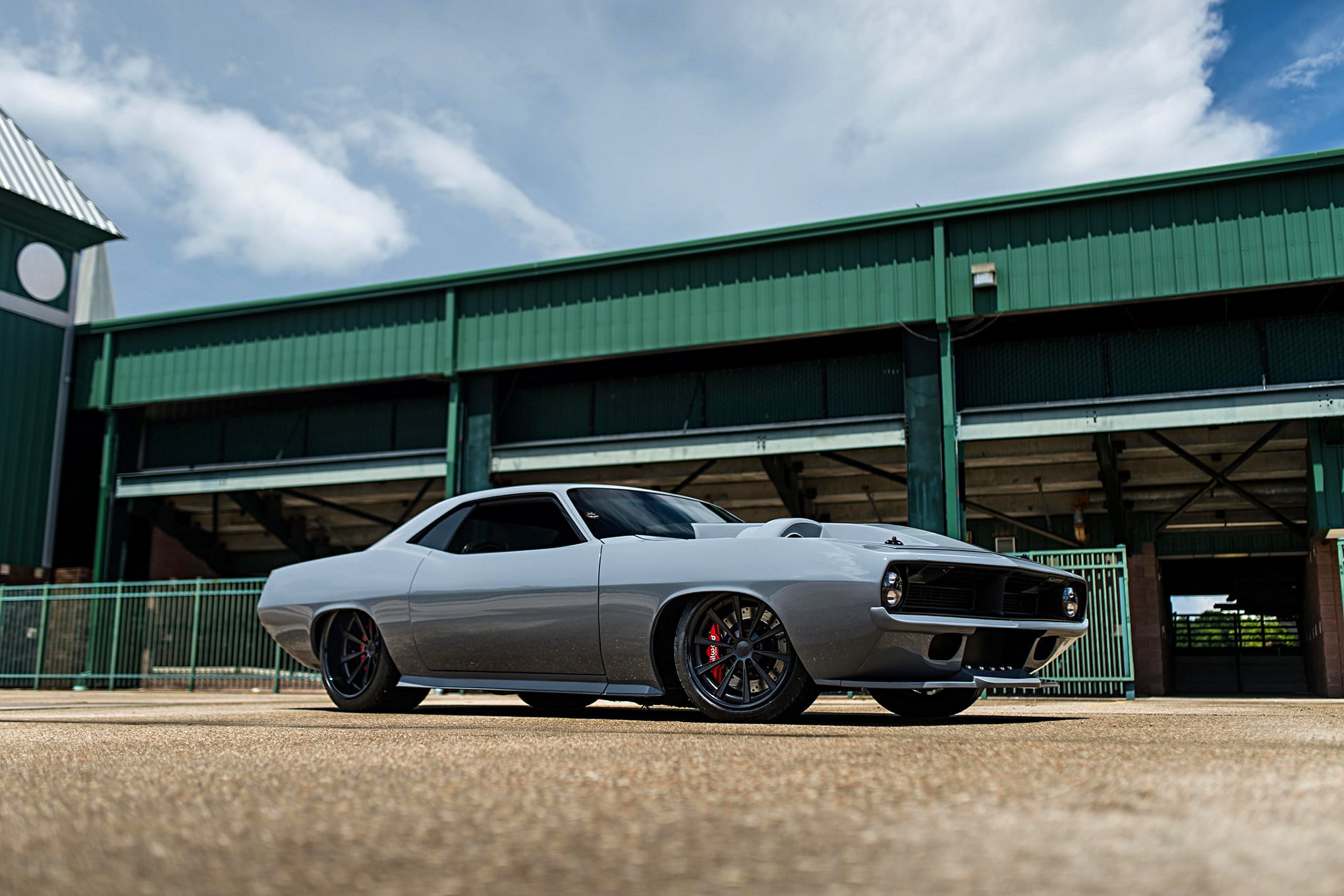 Custom Front Bumper on Gray Plymouth Barracuda - Photo by Forgeline Motorsports
