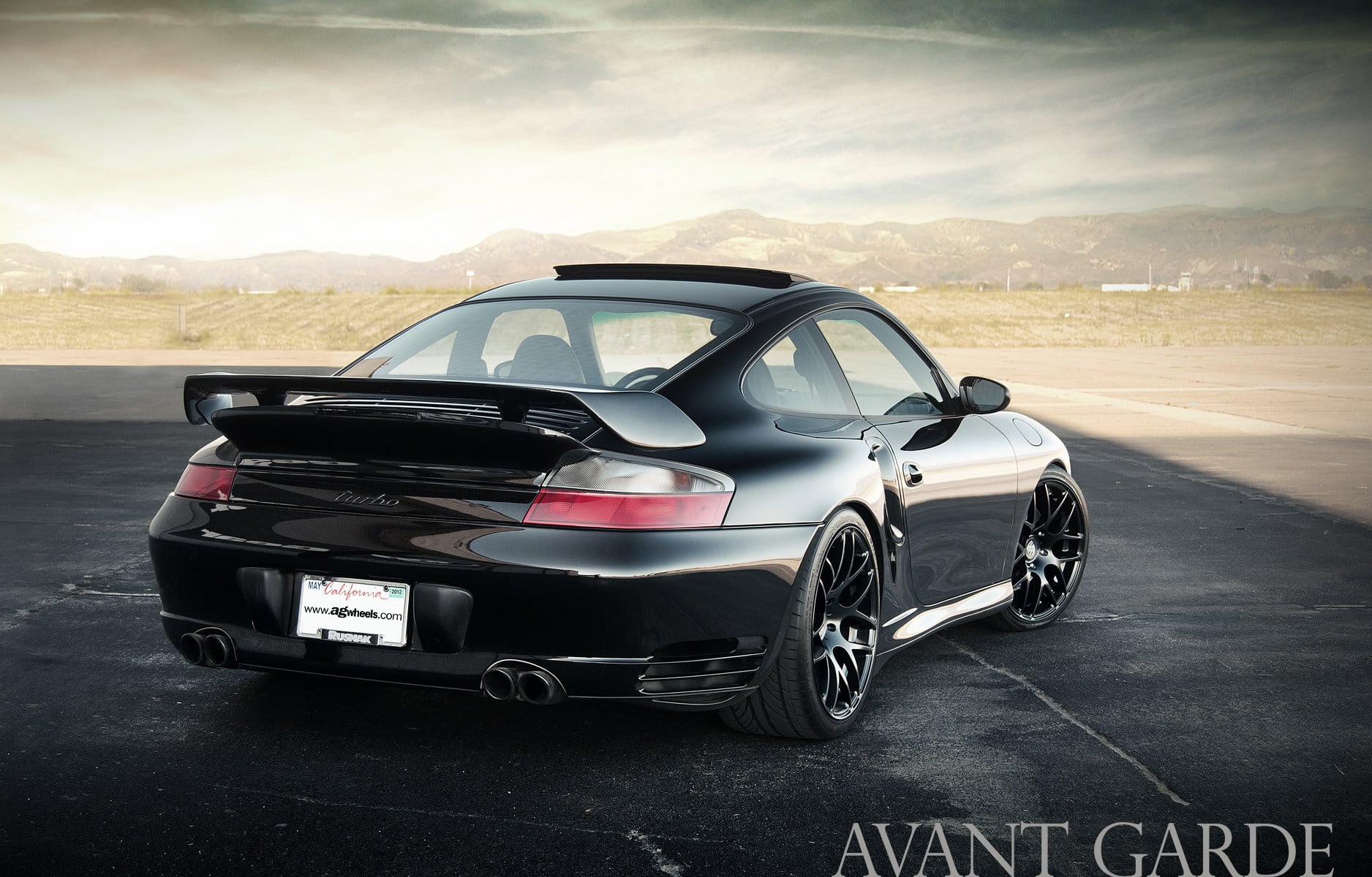 Black Porsche 911 Turbo with Large Wing Spoiler - Photo by Avant Garde Wheels