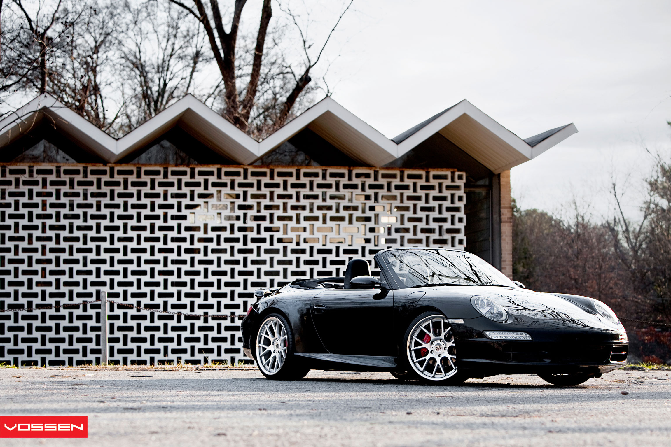 Black Convertible Porsche 911 with Aftermarket Side Skirts - Photo by Vossen