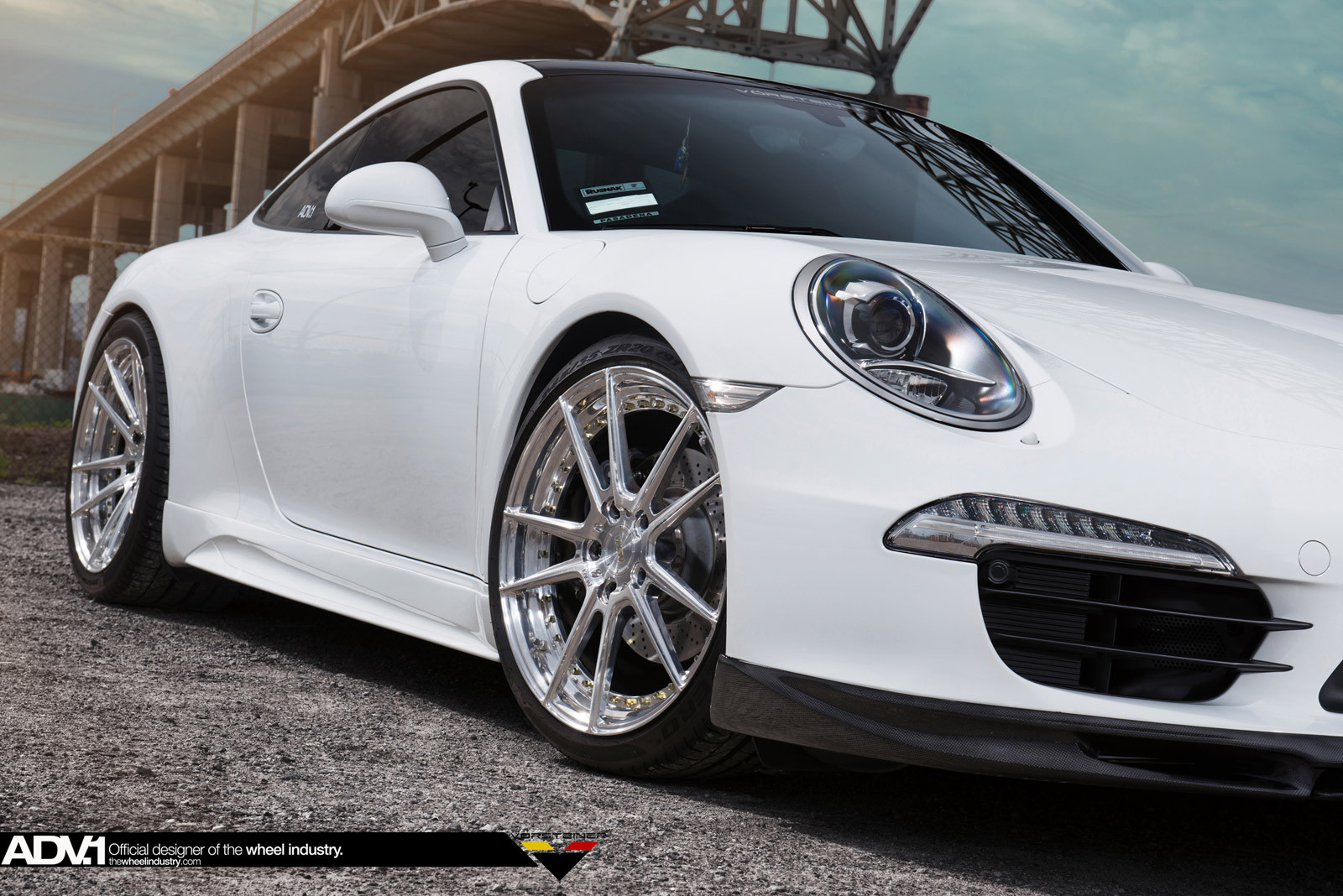 Carbon Fiber Front Lip on Custom White Porsche 911 - Photo by ADV.1