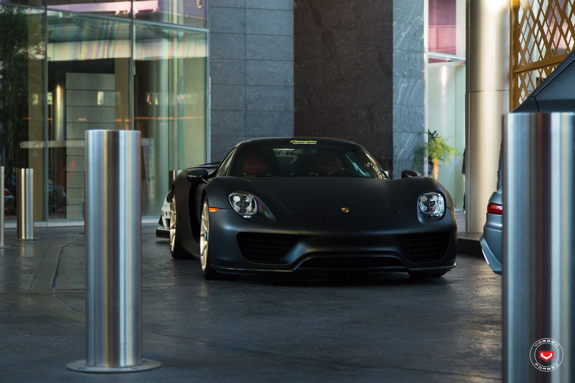 Matte Black Porsche 918 with Custom Headlights - Photo by Vossen