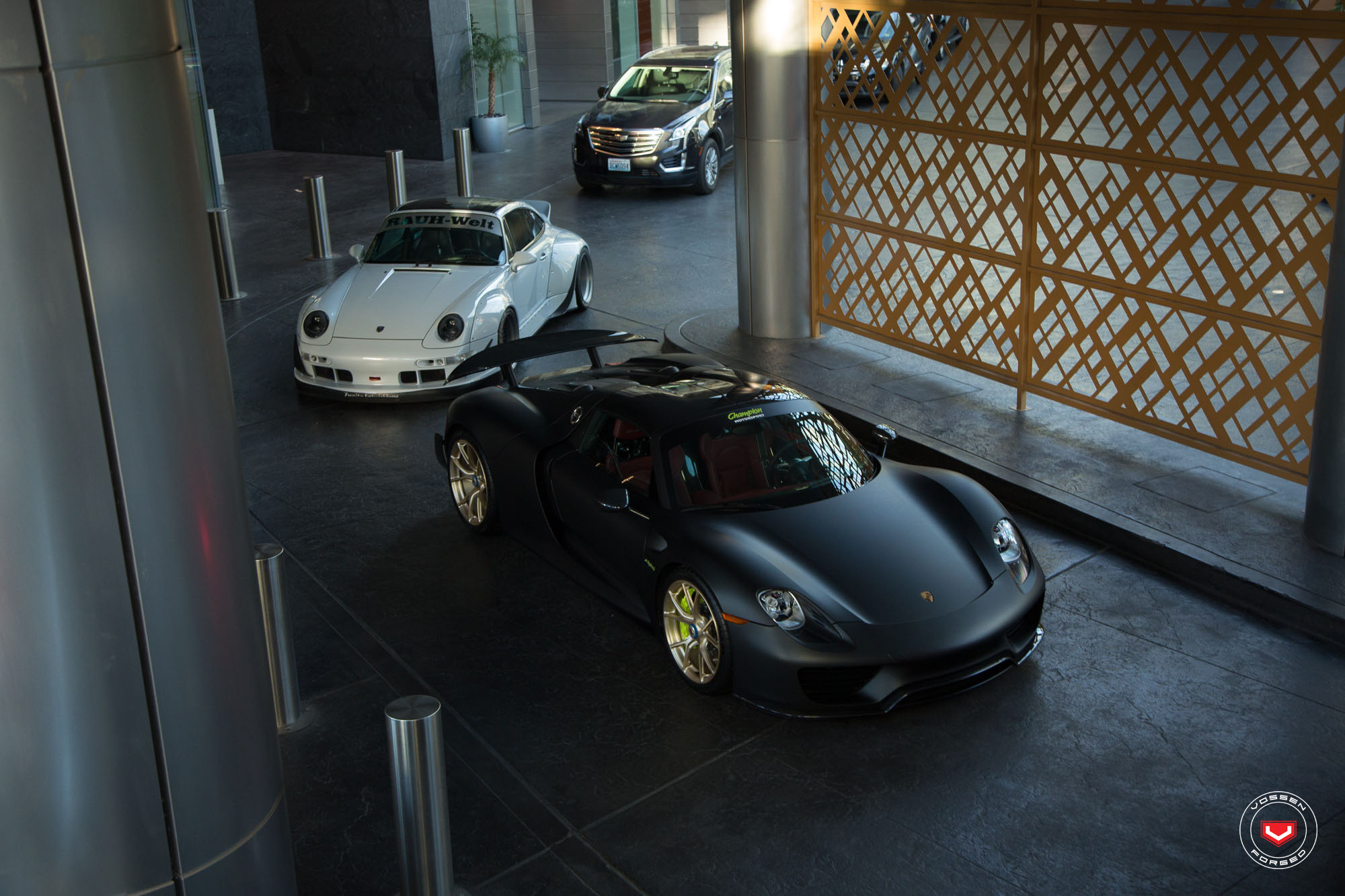 Aftermarket Side Scoops on Matte Black Porsche 918 - Photo by Vossen