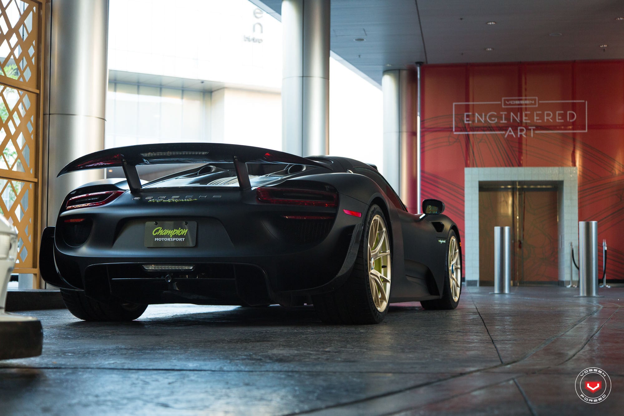 Matte Black Porsche 918 with Large Wing Spoiler - Photo by Vossen