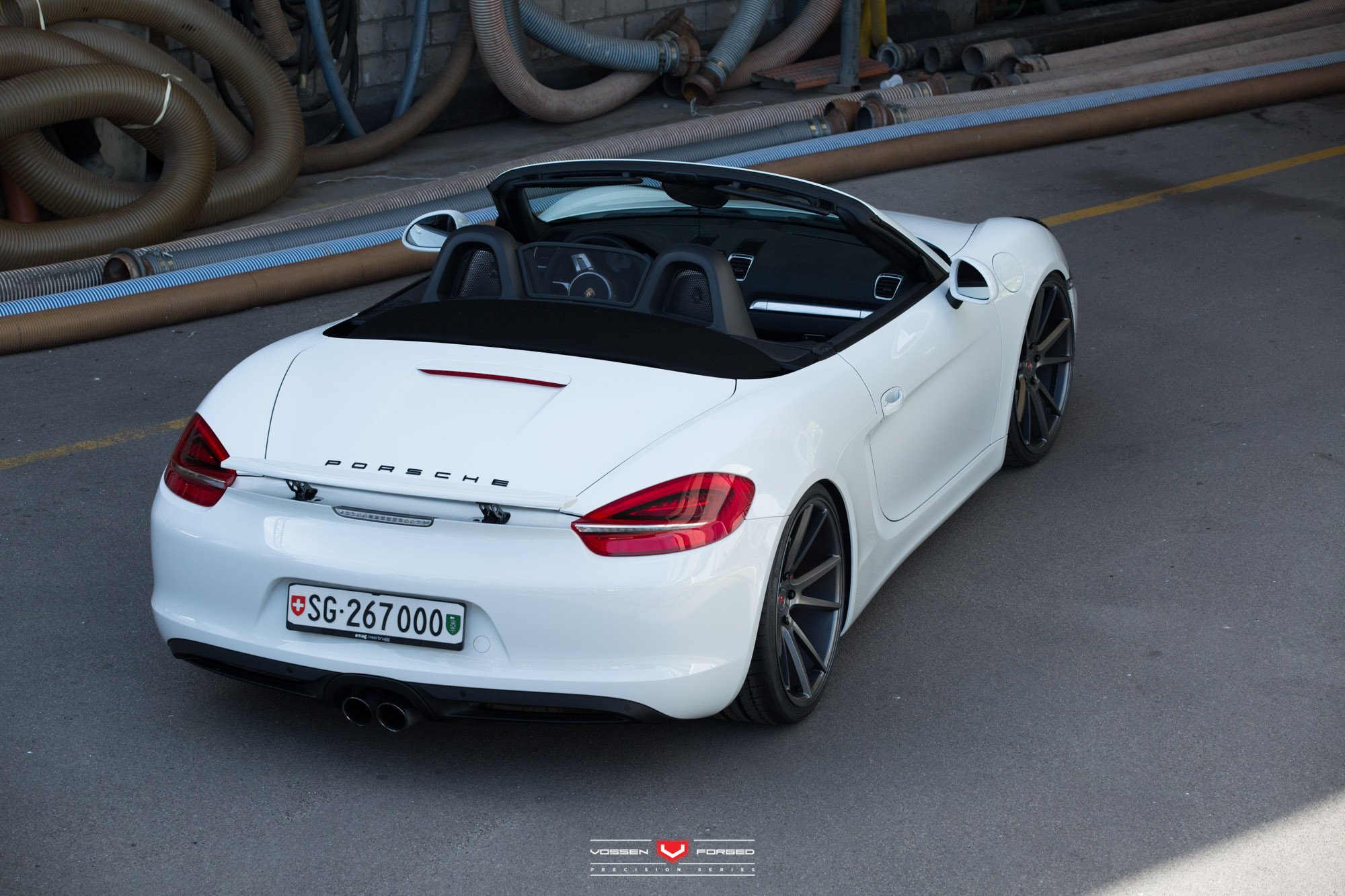 Rear Spoiler on White Convertible Porsche Boxster - Photo by Vossen