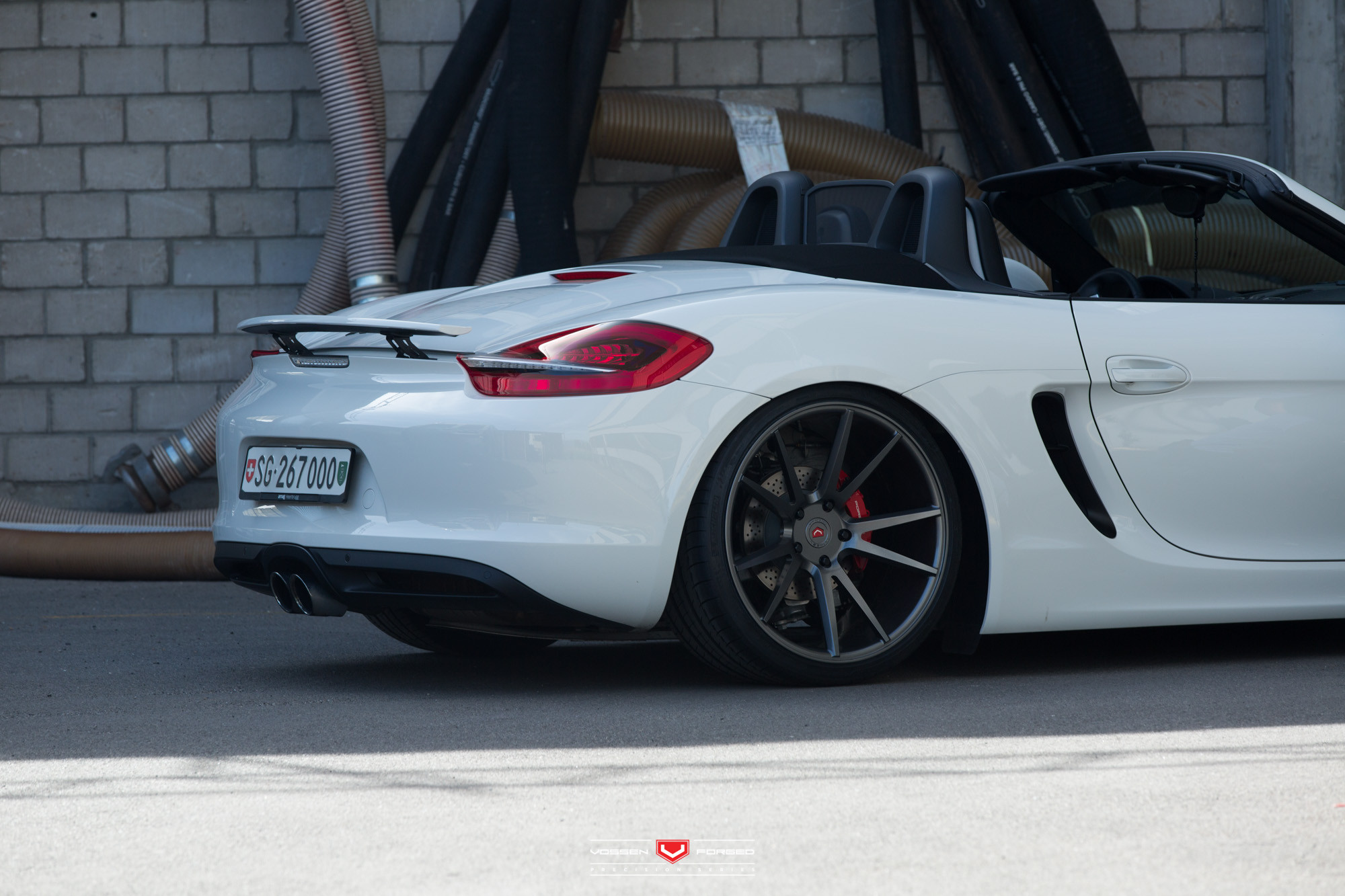 White Porsche Boxster with Custom Rear Bumper Cover - Photo by Vossen