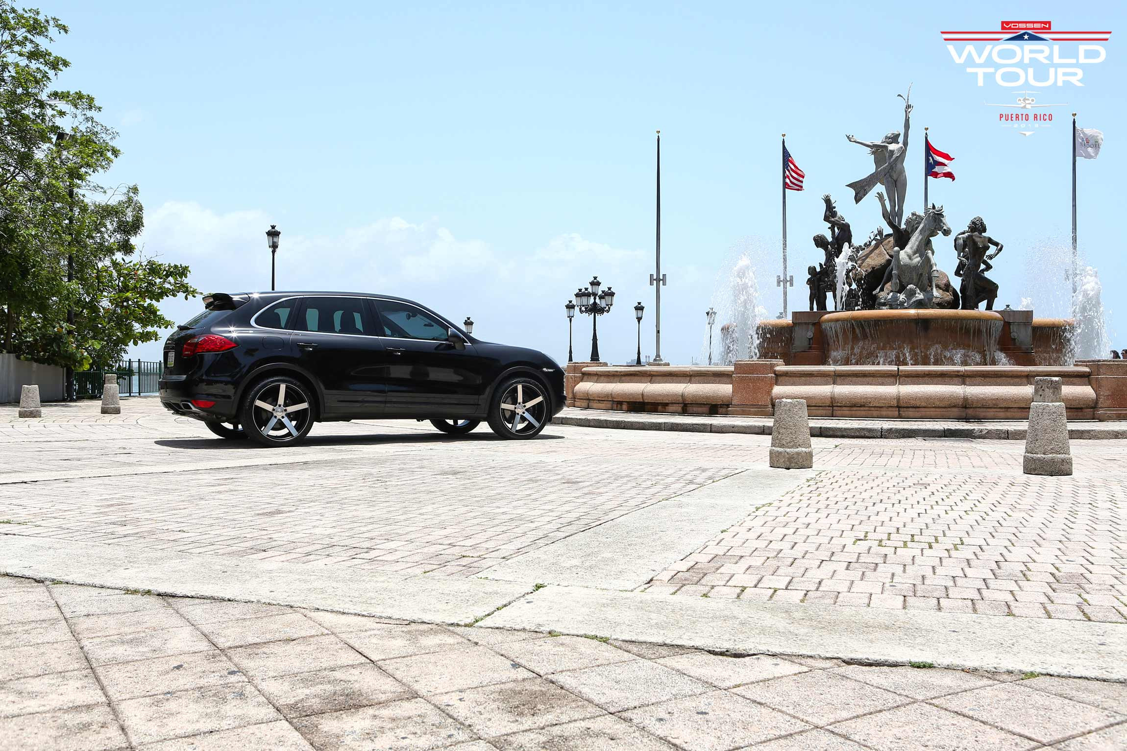Roofline Spoiler with Light on Black Porsche Cayenne - Photo by Vossen
