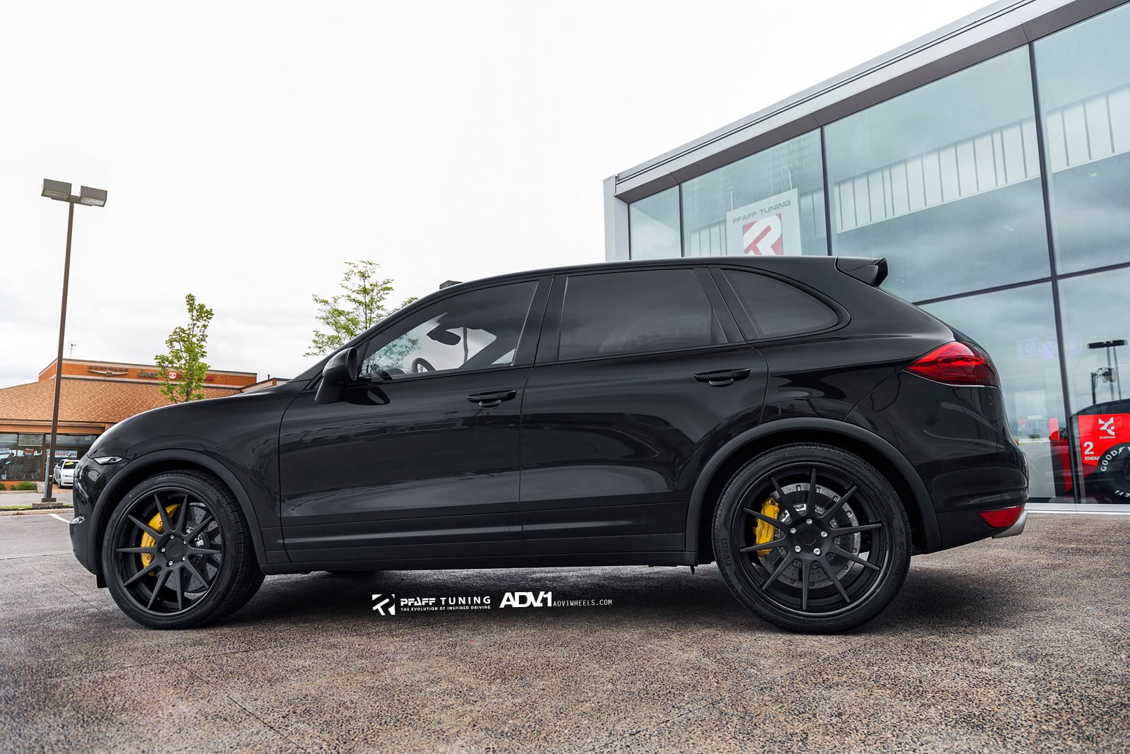 ADV1 Rims with Yellow Brakes on Black Porsche Cayenne - Photo by ADV.1