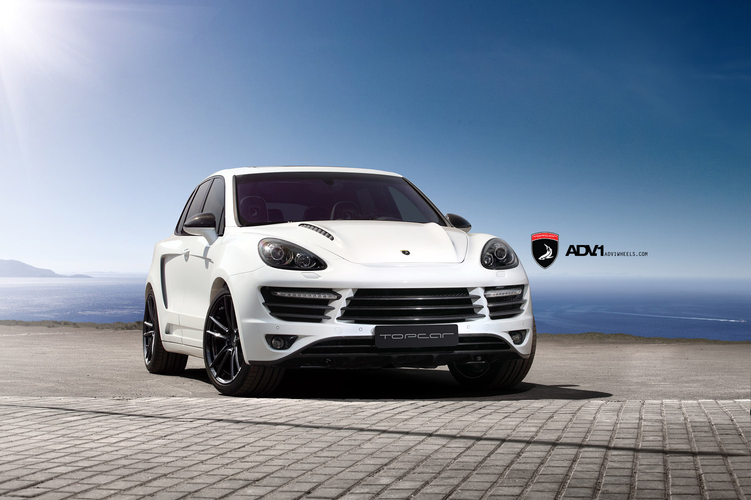 Carbon Fiber Grille on White Porsche Cayenne - Photo by ADV.1
