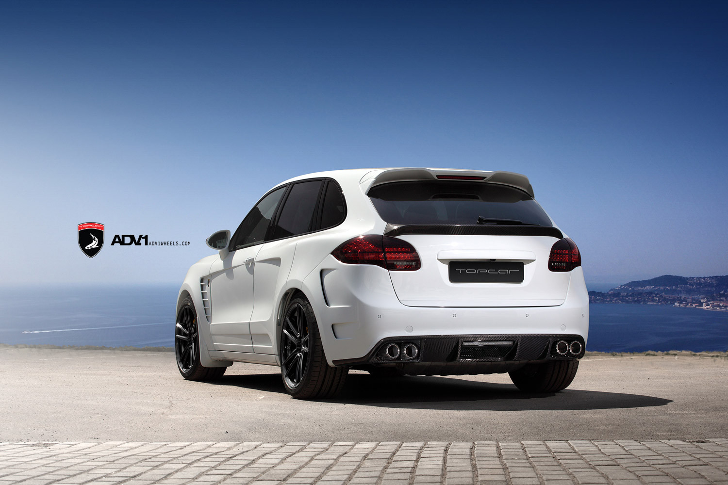 Carbon Fiber Rear Diffuser on White Porsche Cayenne - Photo by ADV.1