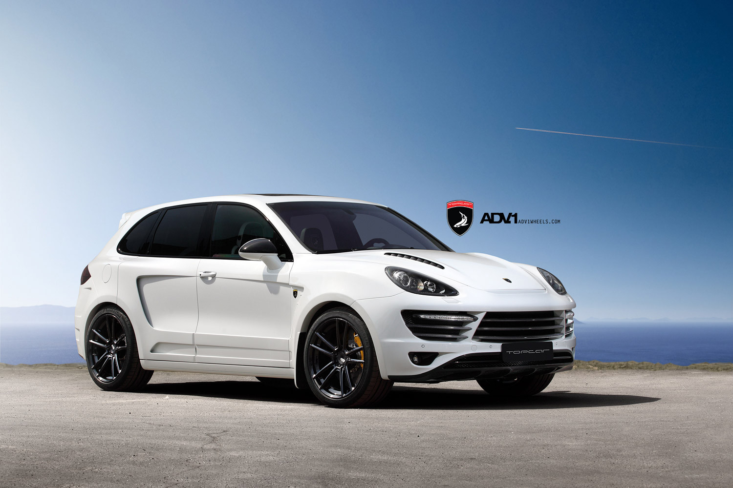 White Porsche Cayenne with Custom Hood - Photo by ADV.1
