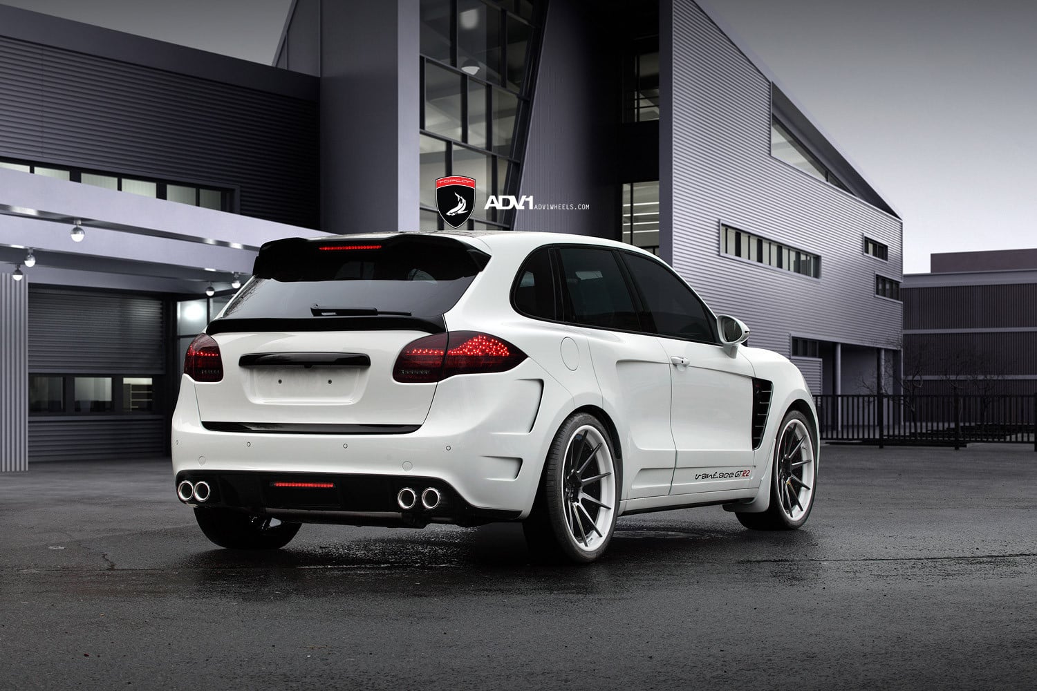 White Porsche Cayenne with Custom Roofline Spoiler - Photo by ADV.1