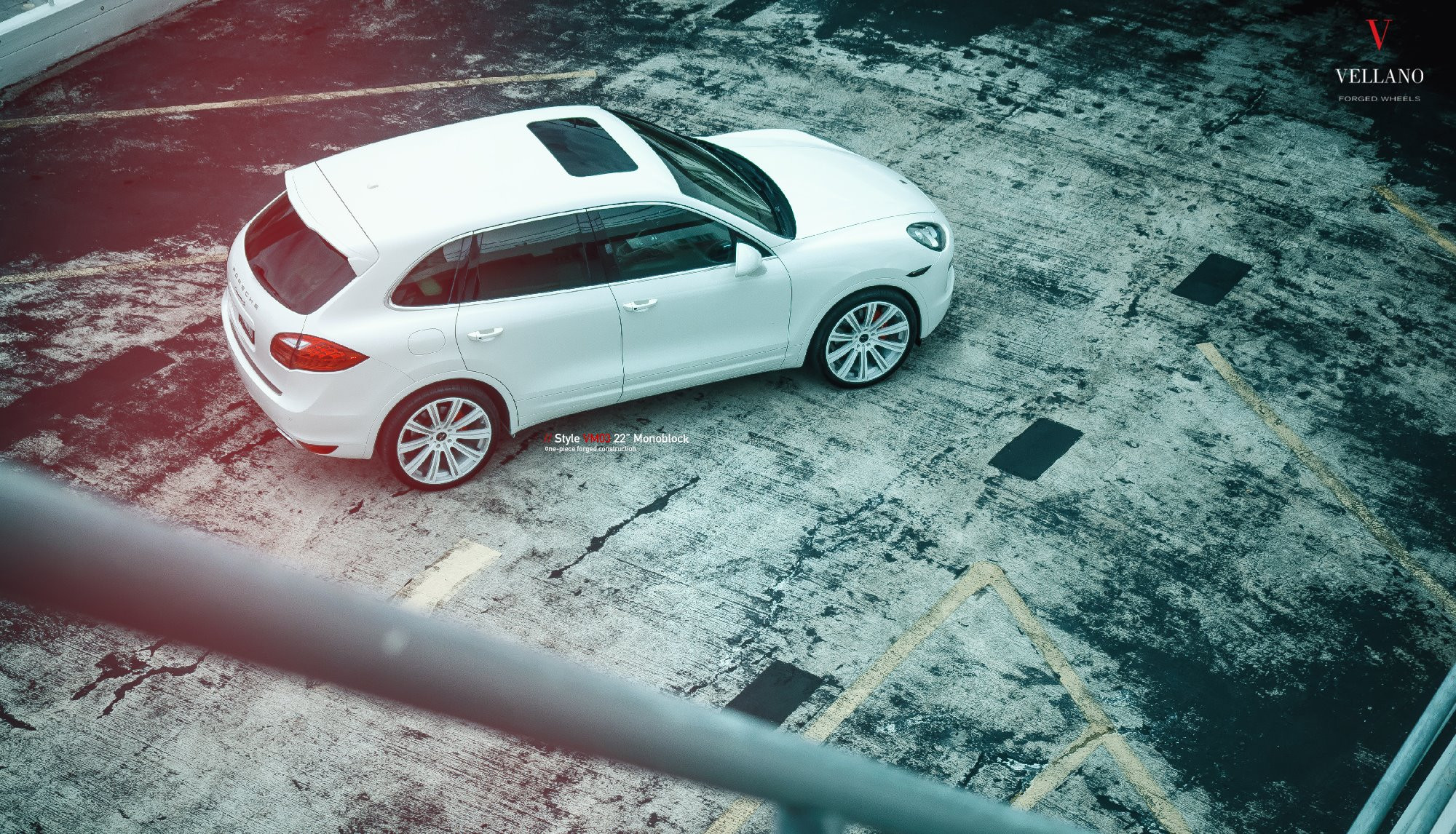 Custom White Porsche Cayenne Roofline Spoiler - Photo by Vellano
