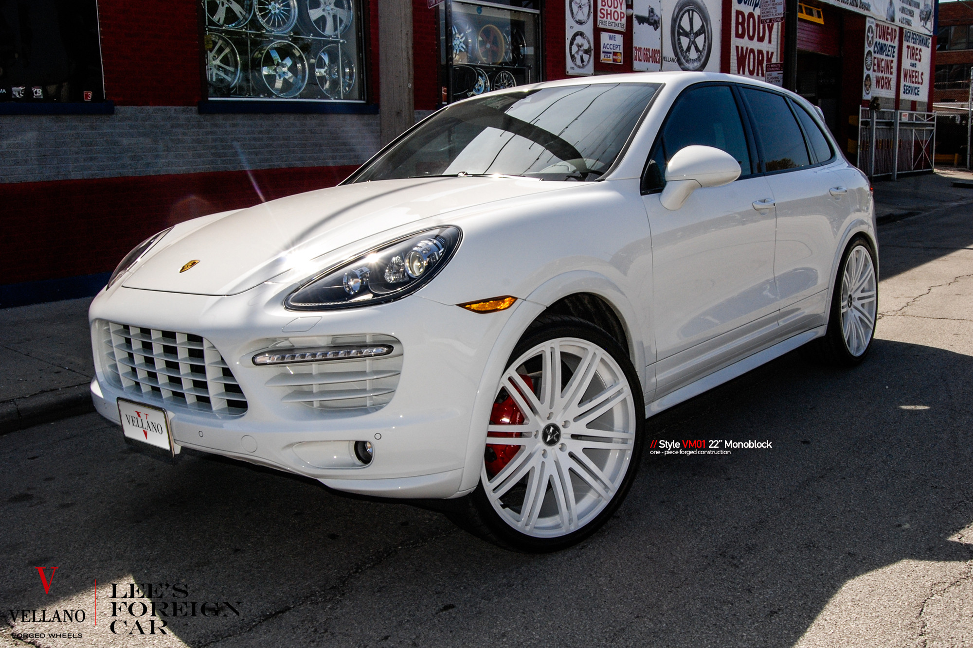 White Porsche Cayenne with Custom Painted Bumper Grille - Photo by Vellano