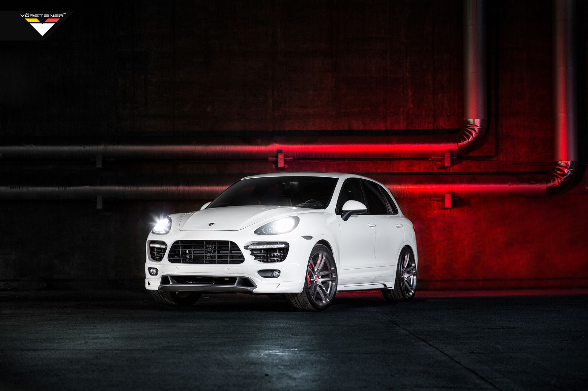 White Porsche Cayenne with Custom LED Headlights - Photo by Vorstiner