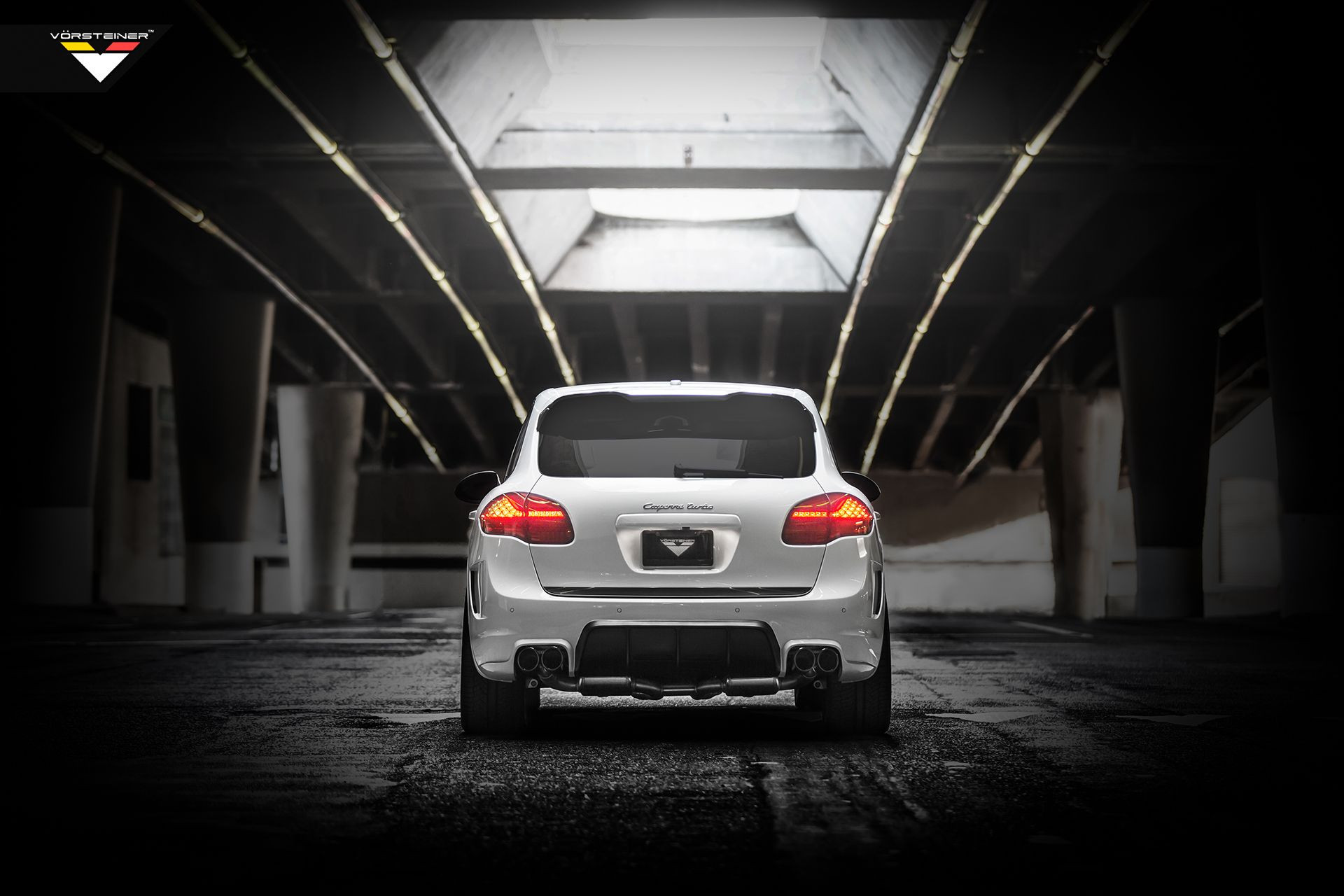 White Porsche Cayenne Turbo with Custom Exhaust System - Photo by Vorstiner