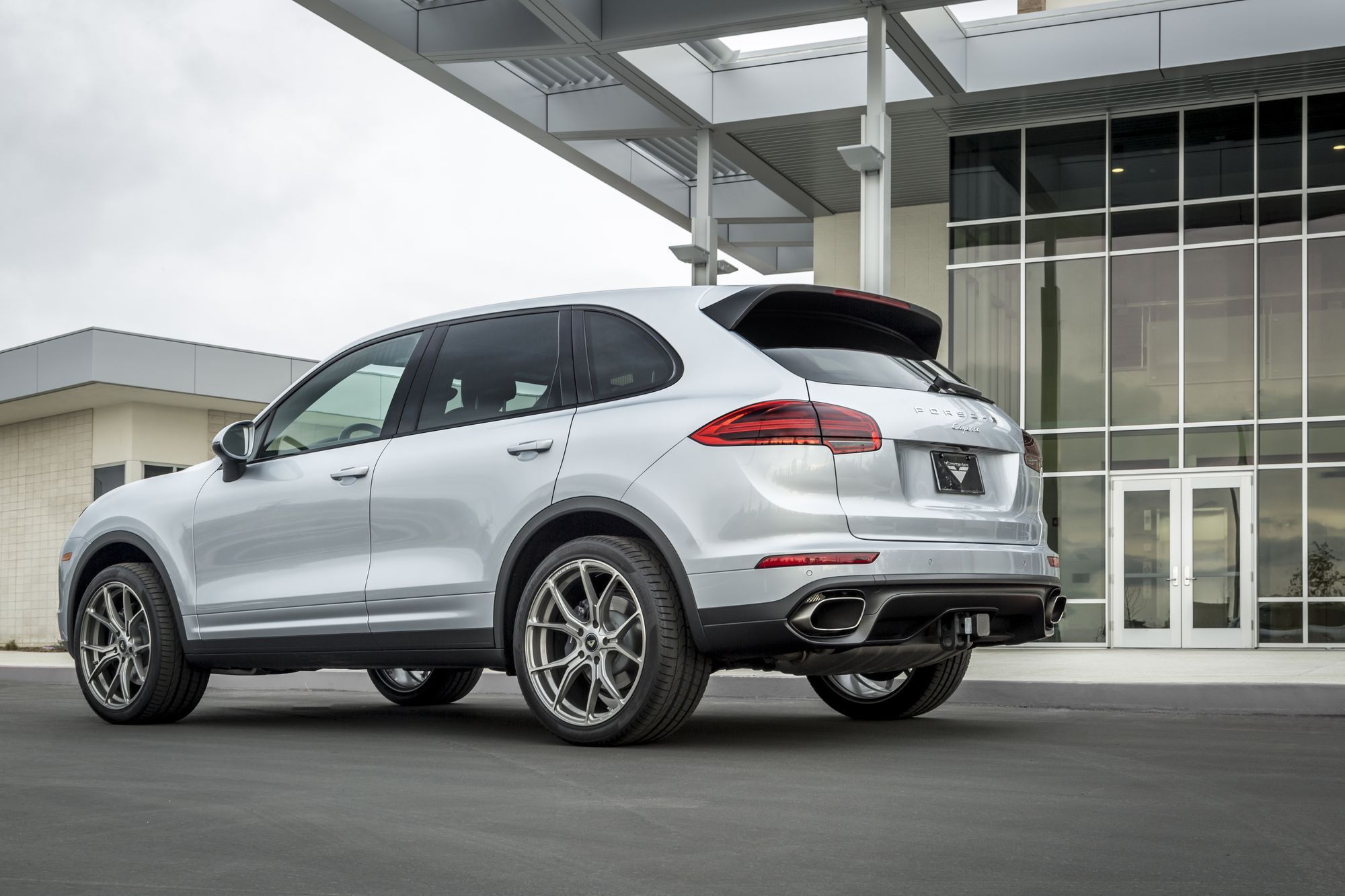Silver Porsche Cayenne with Aftermarket Rear Diffuser - Photo by Vorstiner