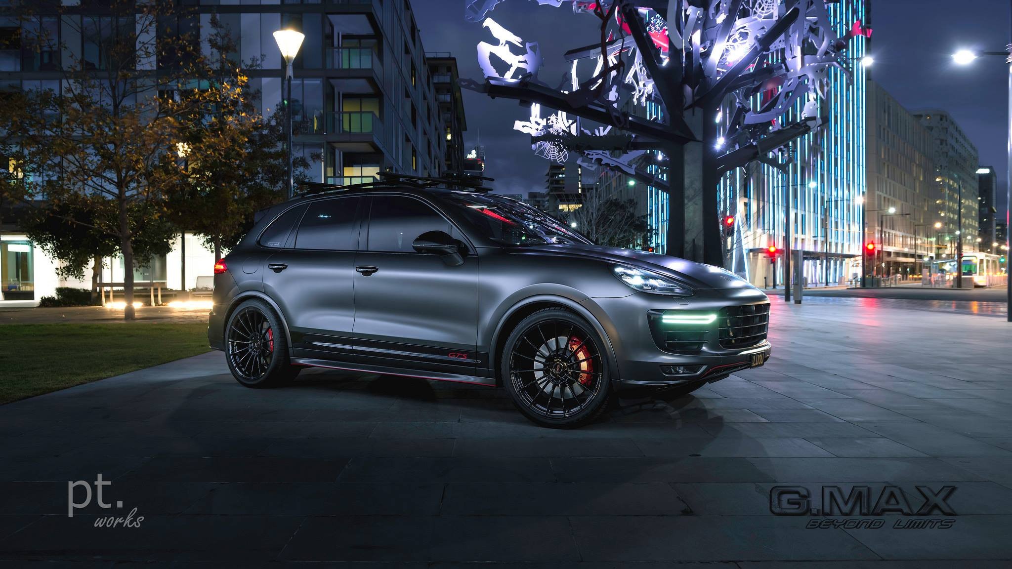 Gray Porsche Cayenne GTS with Custom Side Skirts - Photo by PT works
