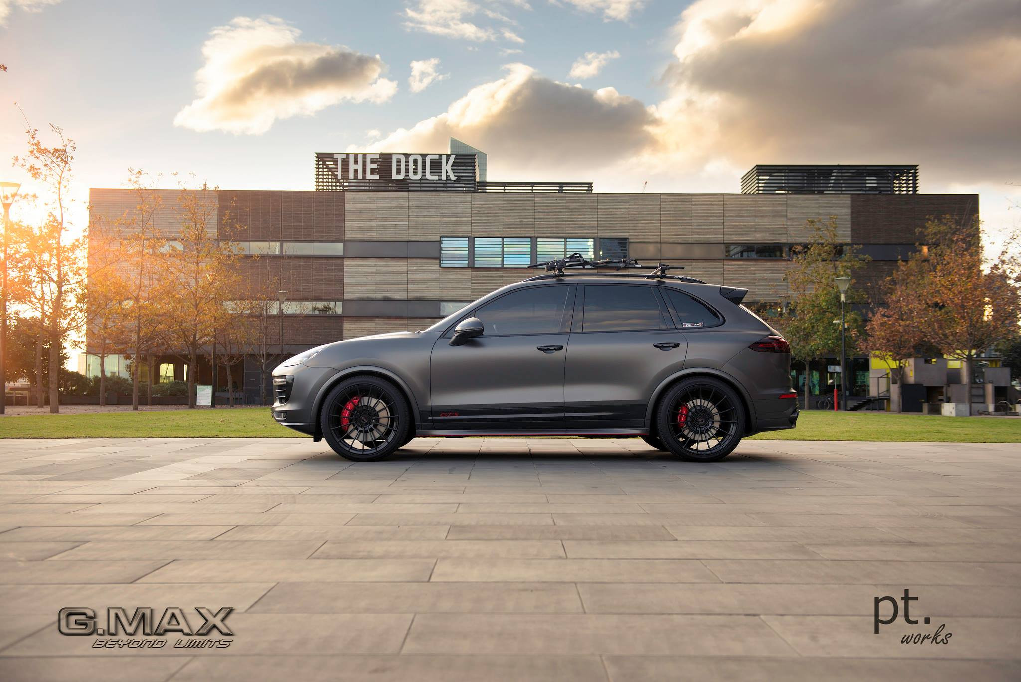 Base Rack System on Gray Porsche Cayenne - Photo by PT works