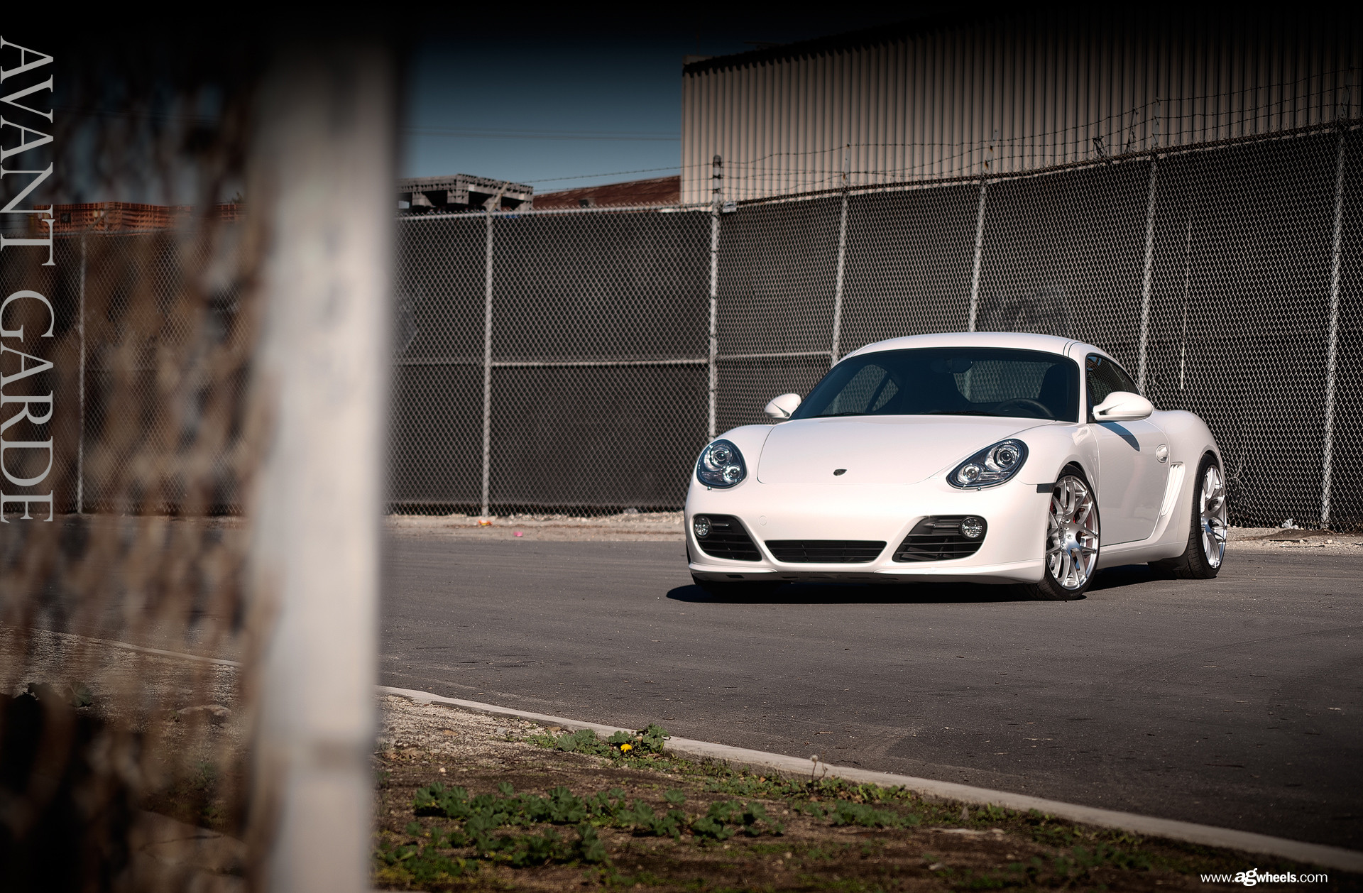 White Porsche Cayman with Aftermarket Headlights - Photo by Avant Garde Wheels