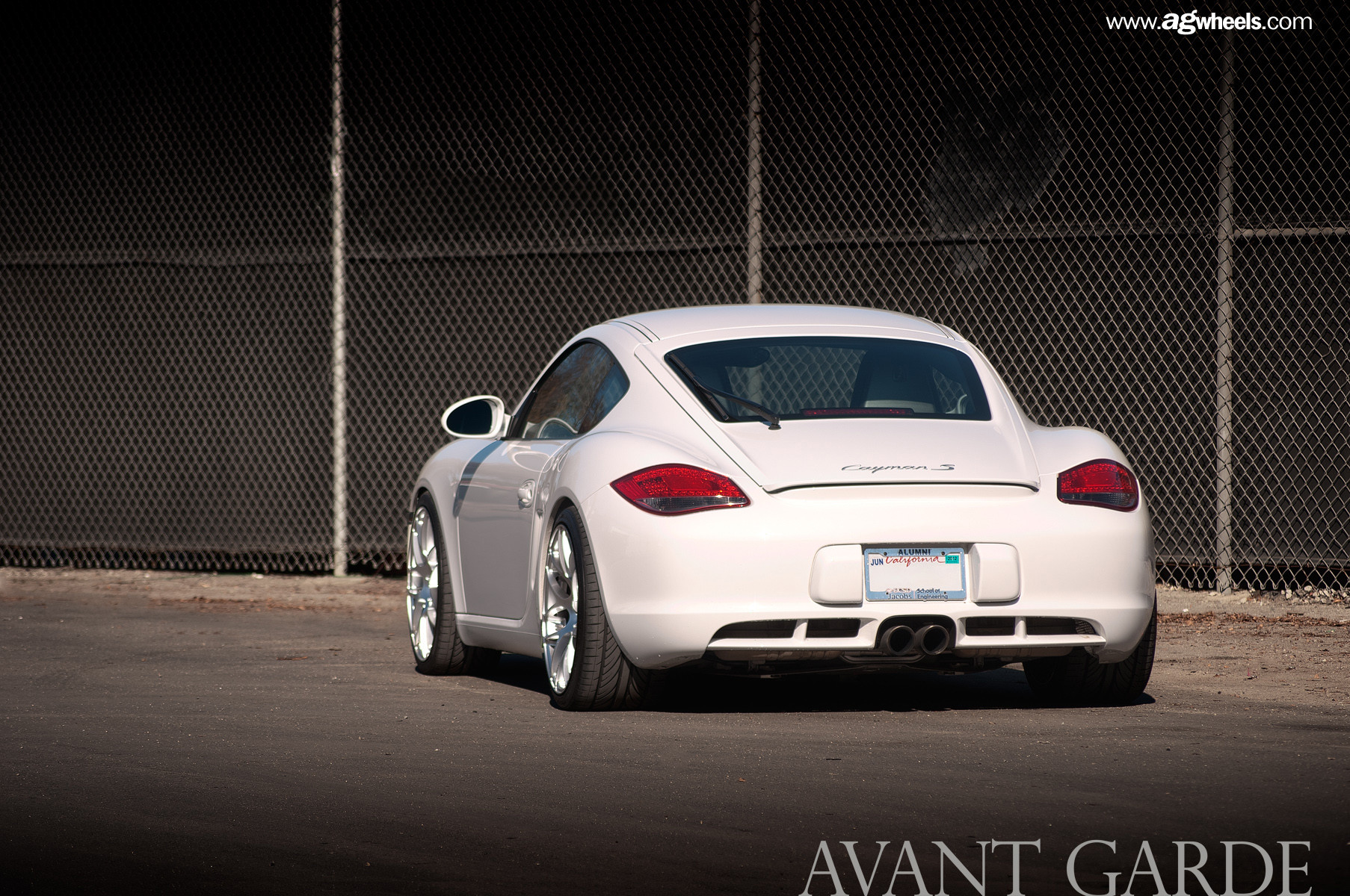 Custom Rear Diffuser on White Porsche Cayman - Photo by Avant Garde Wheels