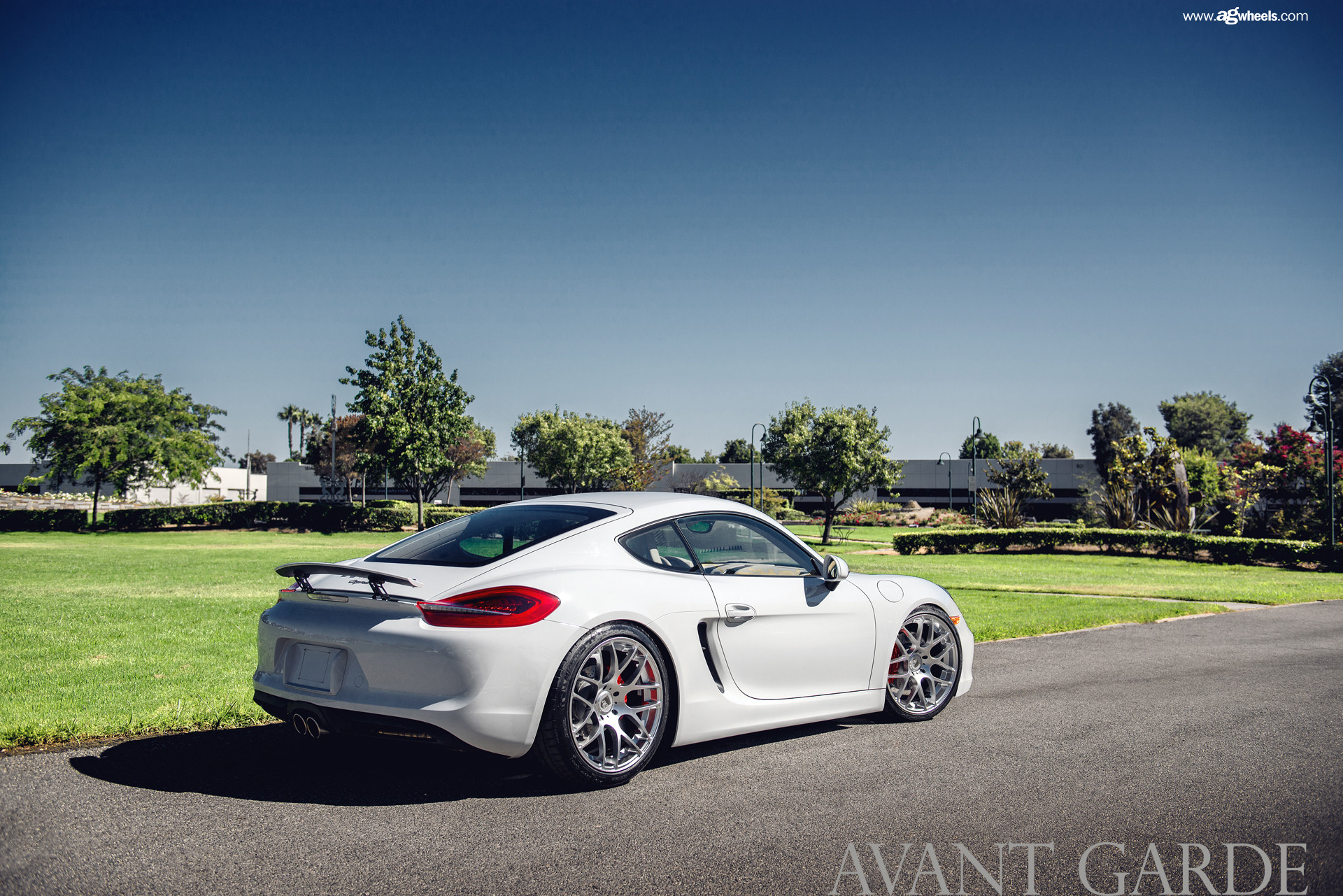 Chrome Avant Garde Wheels on White Porsche Cayman - Photo by Avant Garde Wheels