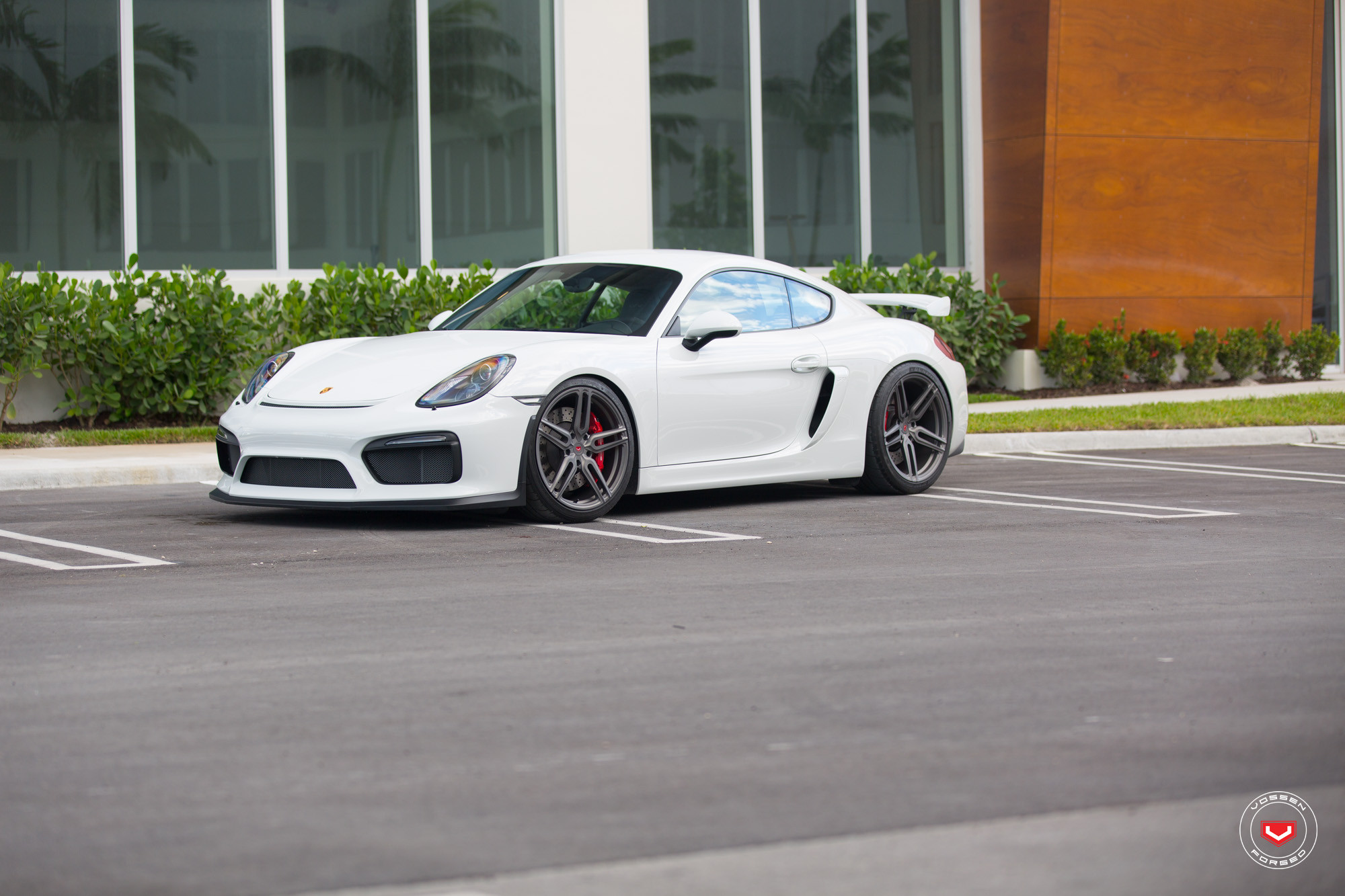 Custom Side Mirrors on White Porsche Cayman - Photo by Vossen