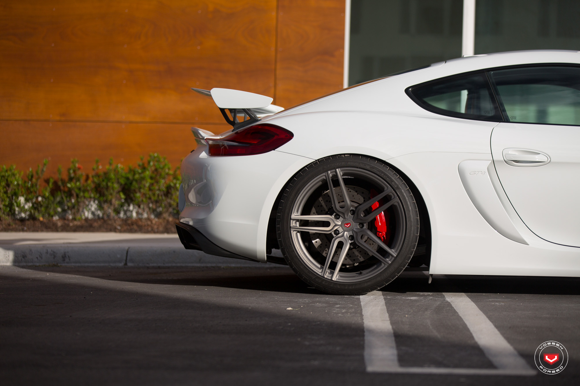 White Porsche Cayman with Red LED Taillights - Photo by Vossen