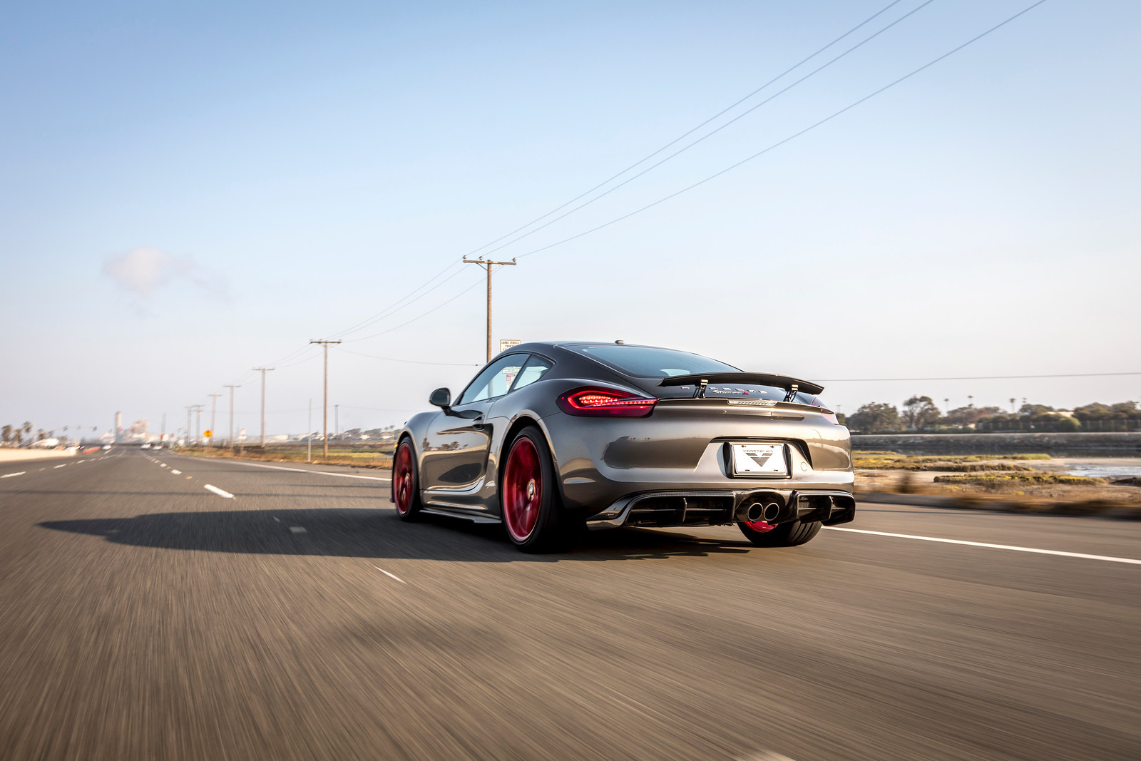 Custom Style Rear Spoiler on Gray Porsche Cayman - Photo by Vorstiner