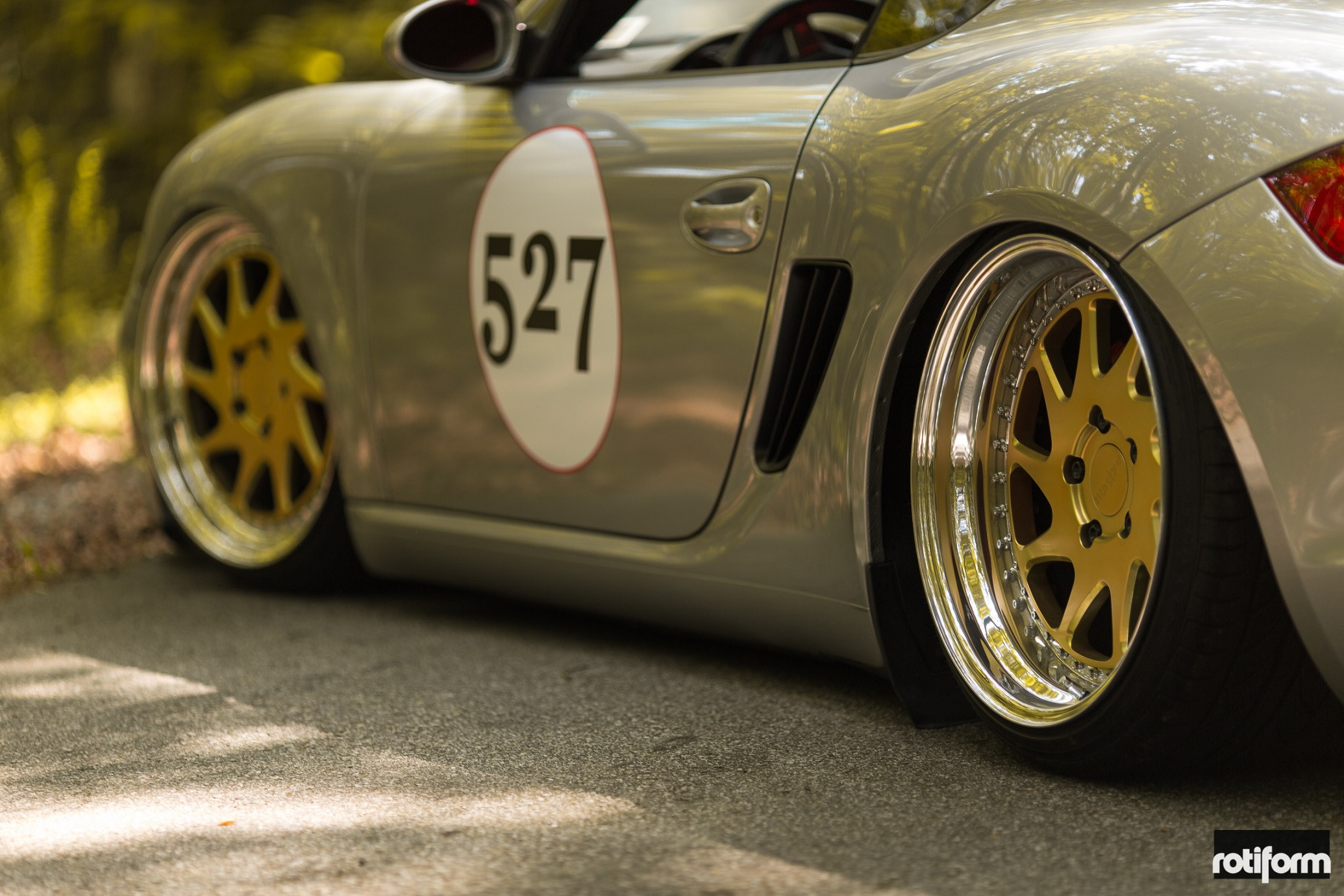 Slammed Porsche Cayman With Classic Racing Livery and Rotiform Rims ...