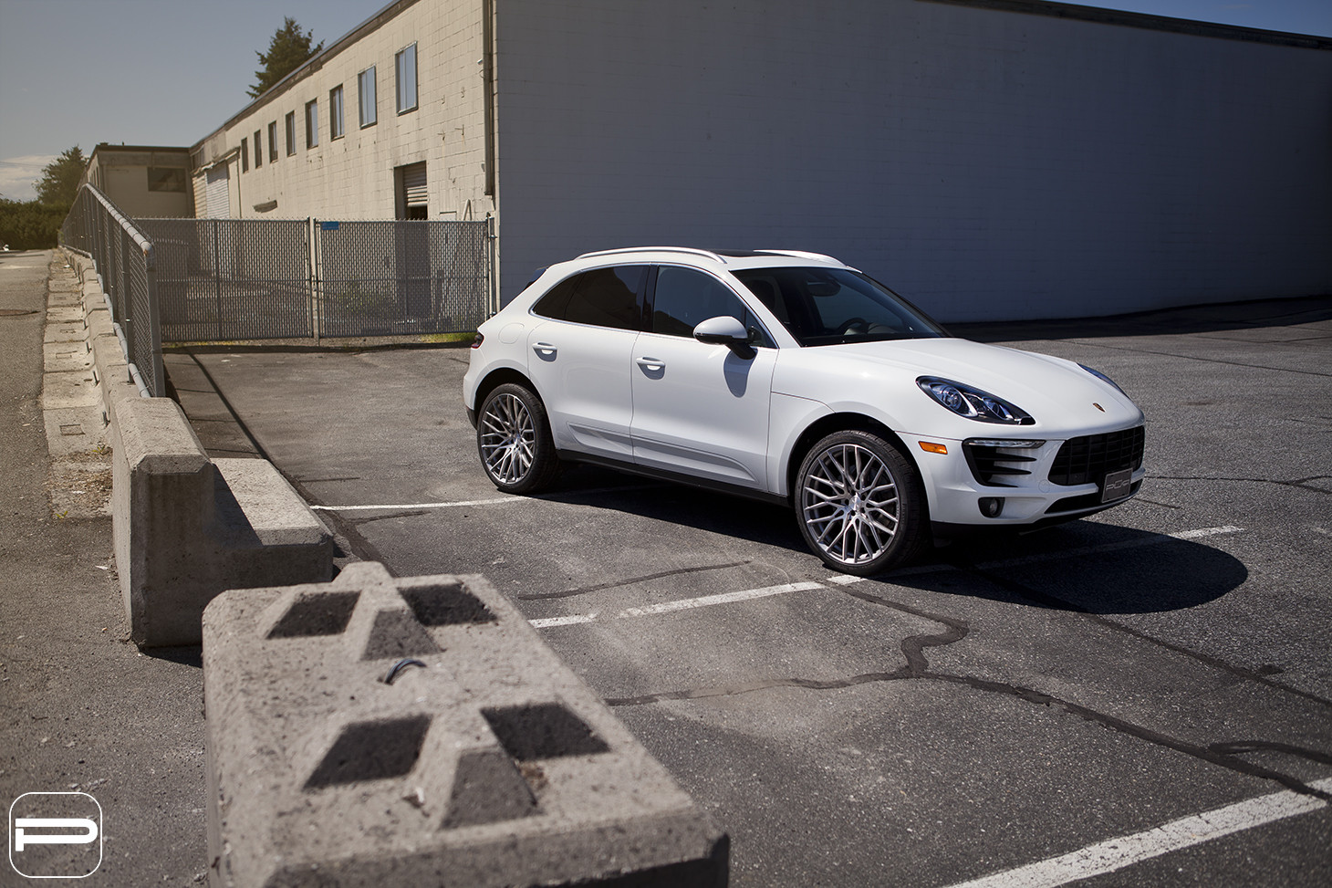 White Porsche Macan with Custom Projector Headlights - Photo by PUR Wheels