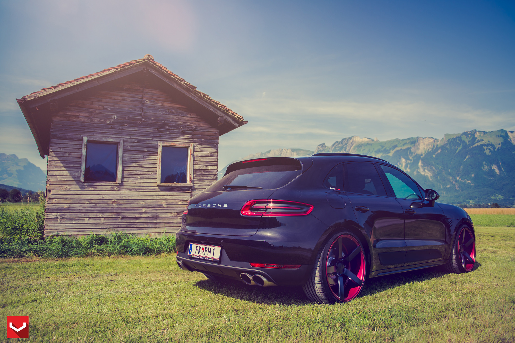 Roofline Spoiler with Light on Black Porsche Macan - Photo by Vossen