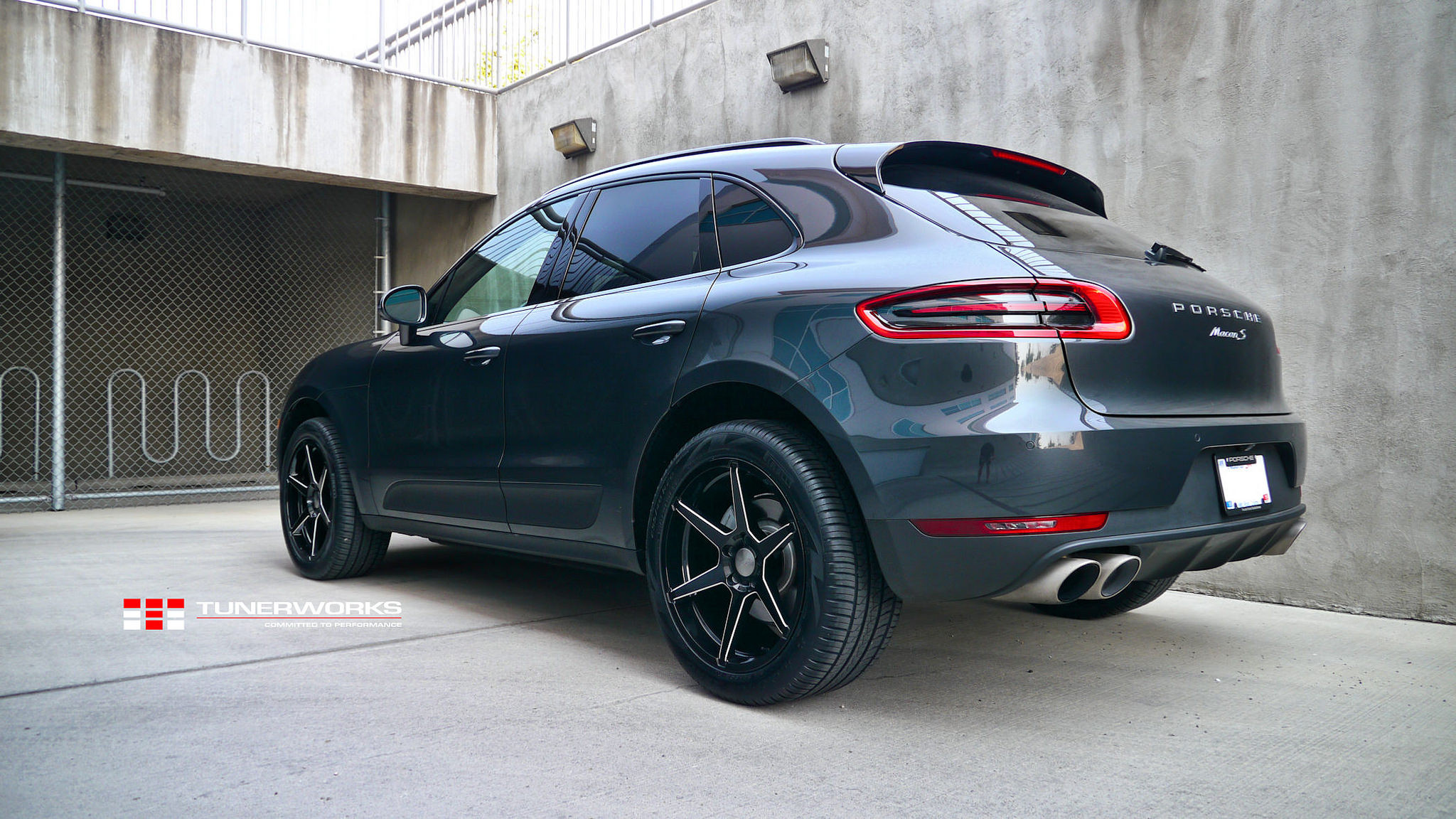 Roofline Spoiler with Light on Gray Porsche Macan - Photo by Ace Alloy