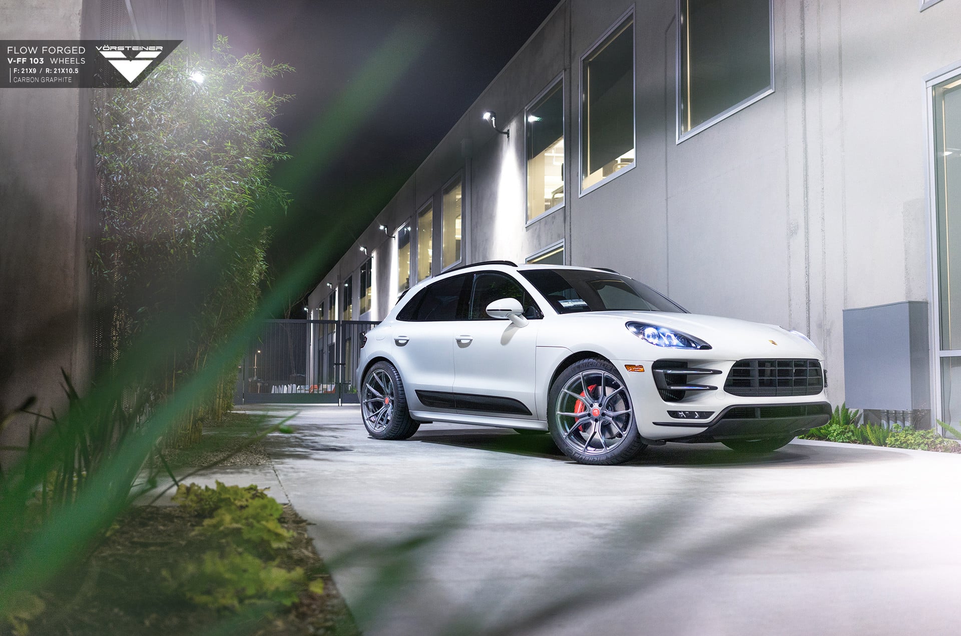White Porsche Macan with Custom Projector Headlights - Photo by Vorstiner