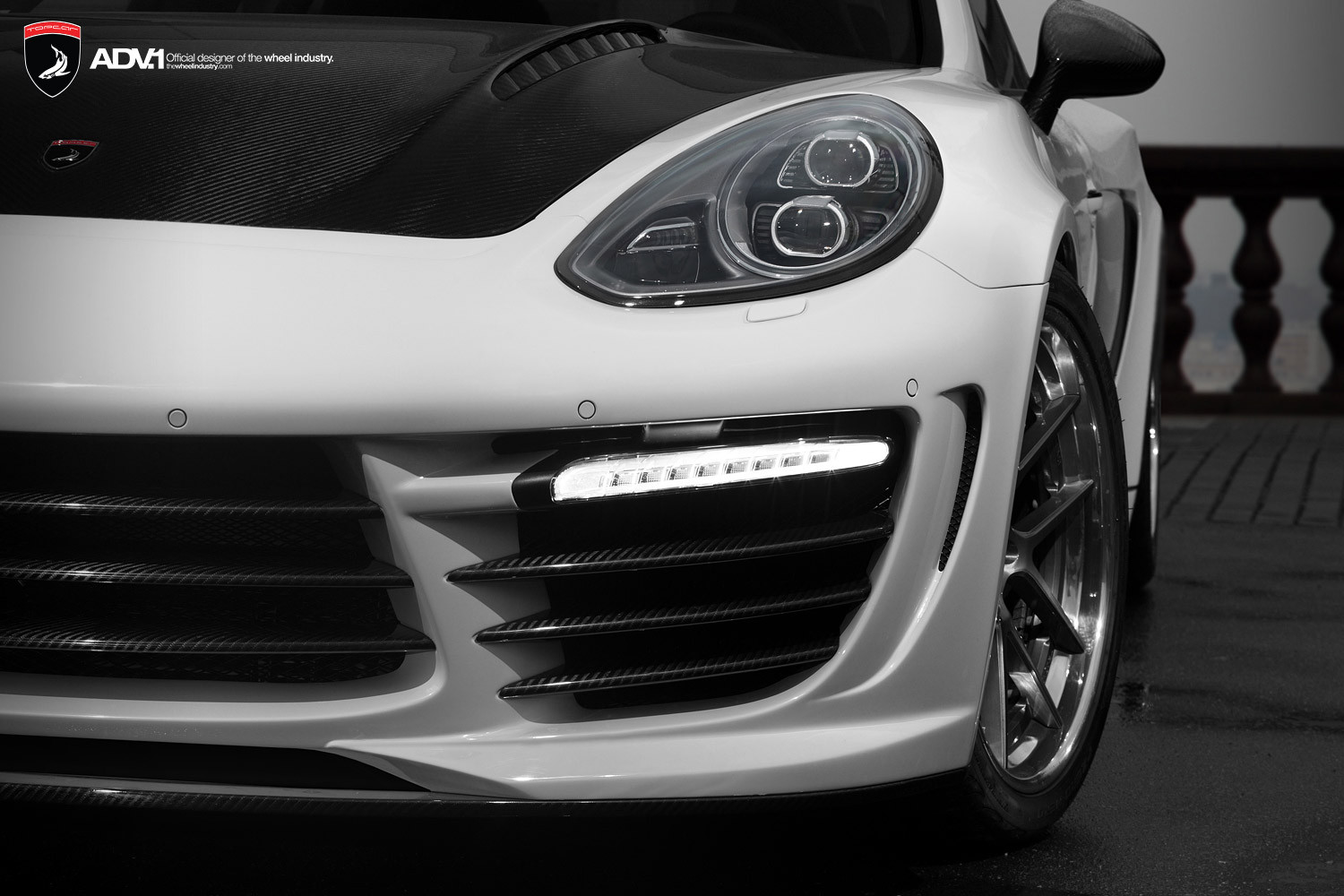 Dark Smoke Headlights on White Porsche Panamera - Photo by ADV.1