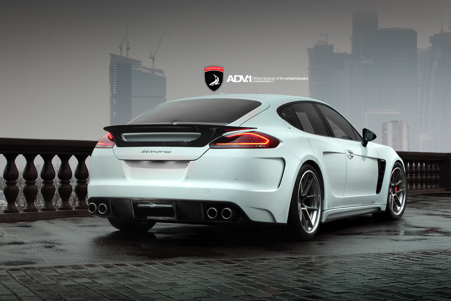 Carbon Fiber Rear Diffuser on White Porsche Panamera - Photo by ADV.1